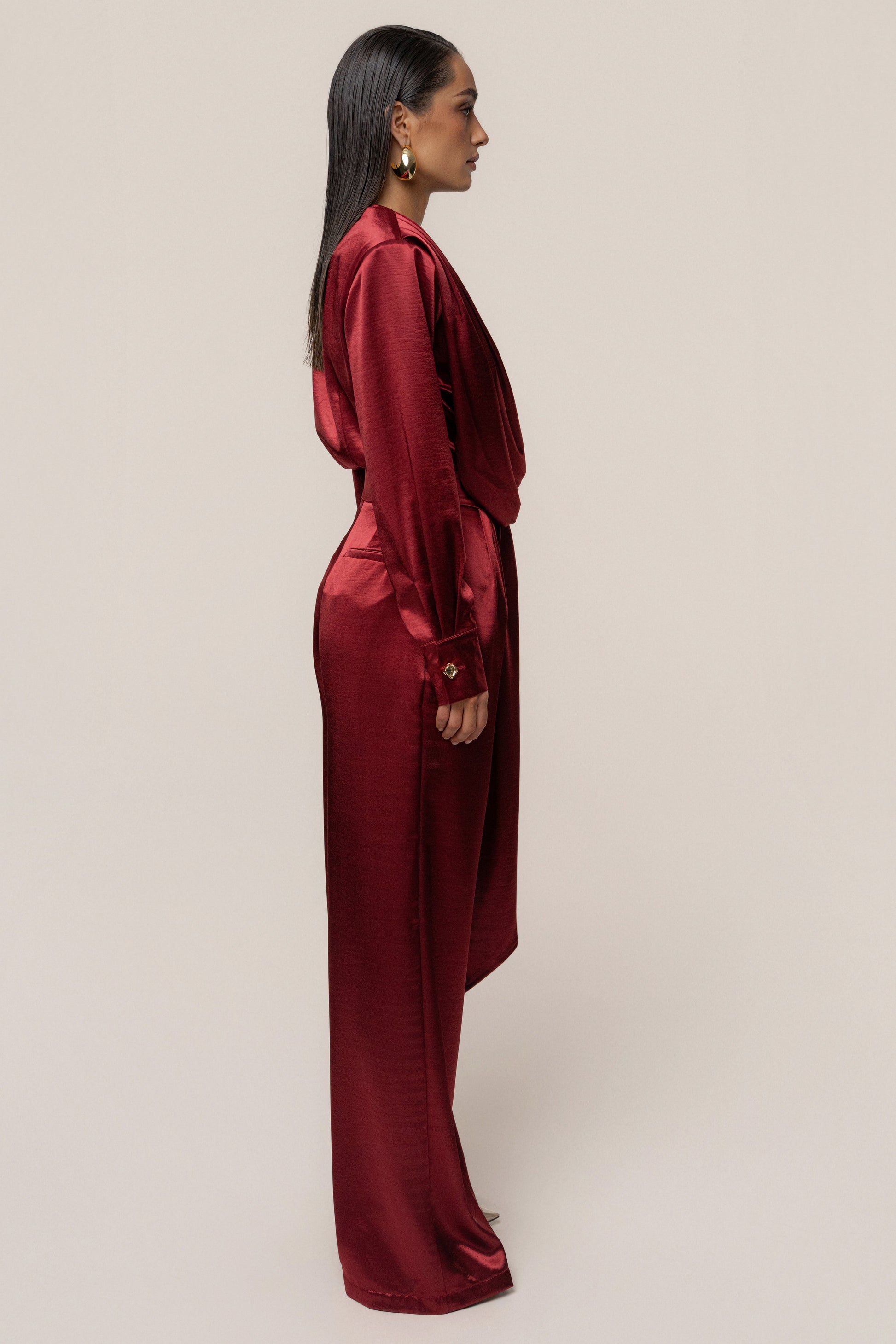 Burgundy Signature Satin Trousers JLUXLABEL