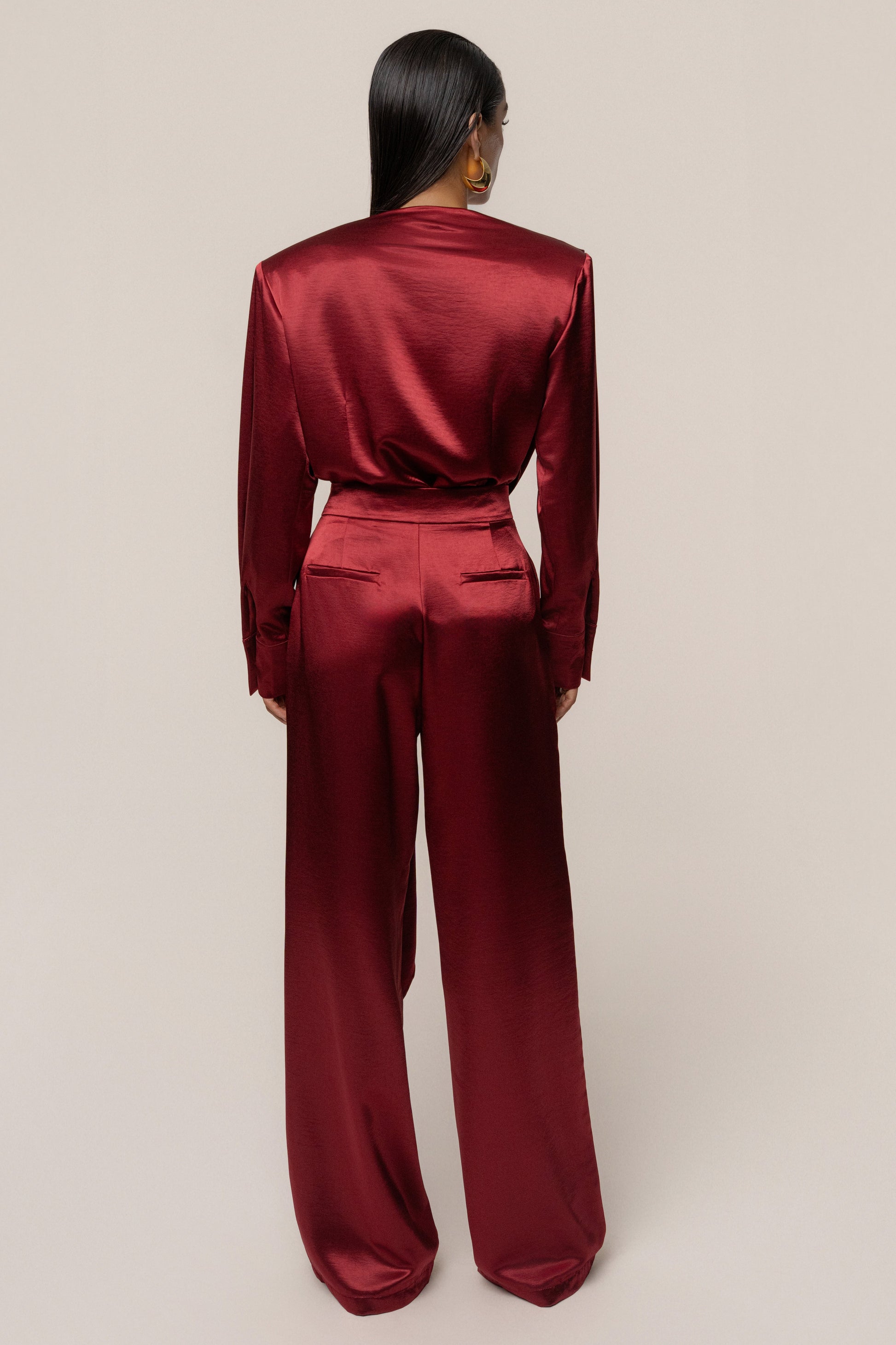 Burgundy Signature Satin Trousers JLUXLABEL