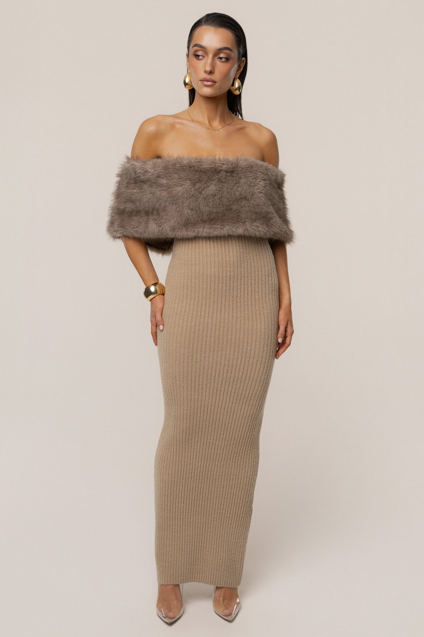 Chocolate Aspen Hour Faux Fur Dress JLUXLABEL