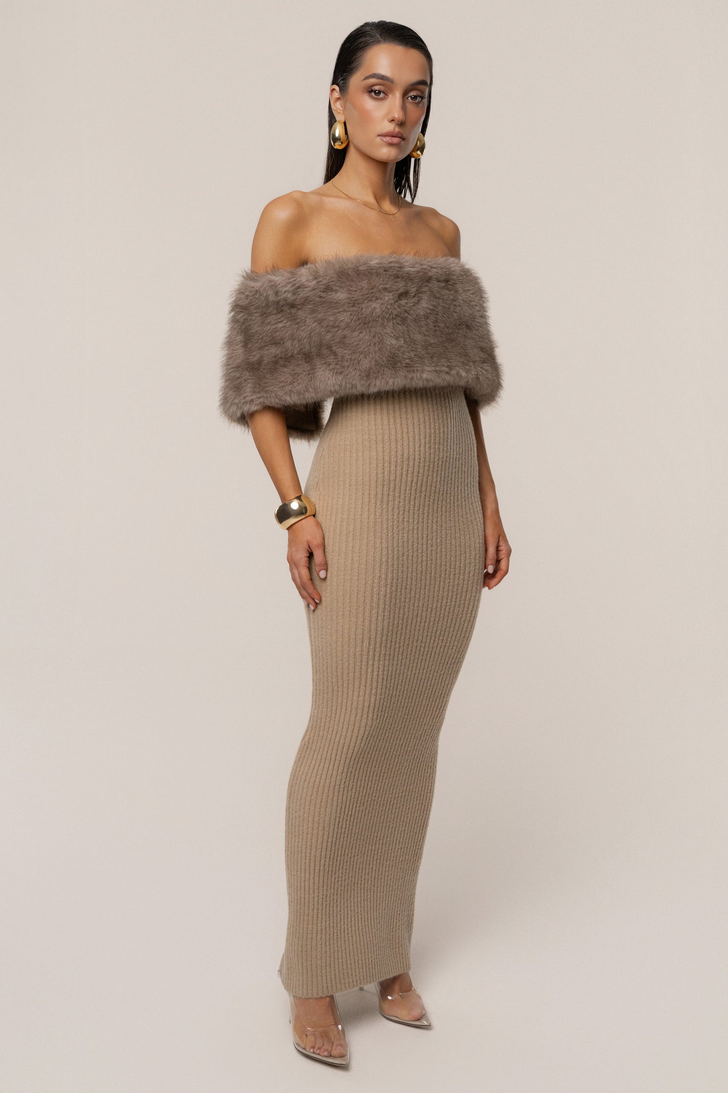 Chocolate Aspen Hour Faux Fur Dress JLUXLABEL