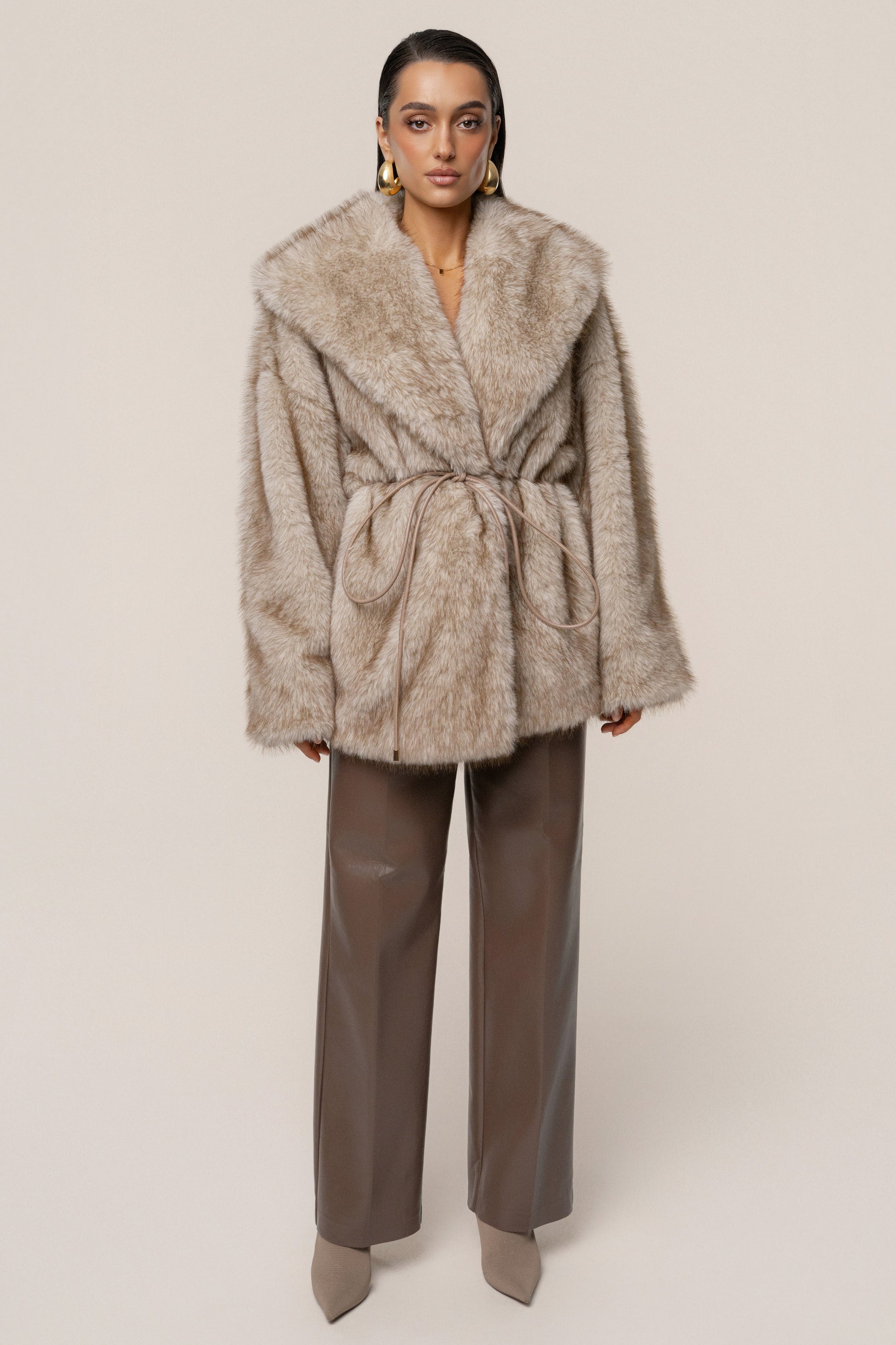 Ivory/Brown Soft Season Faux Fur Coat JLUXLABEL