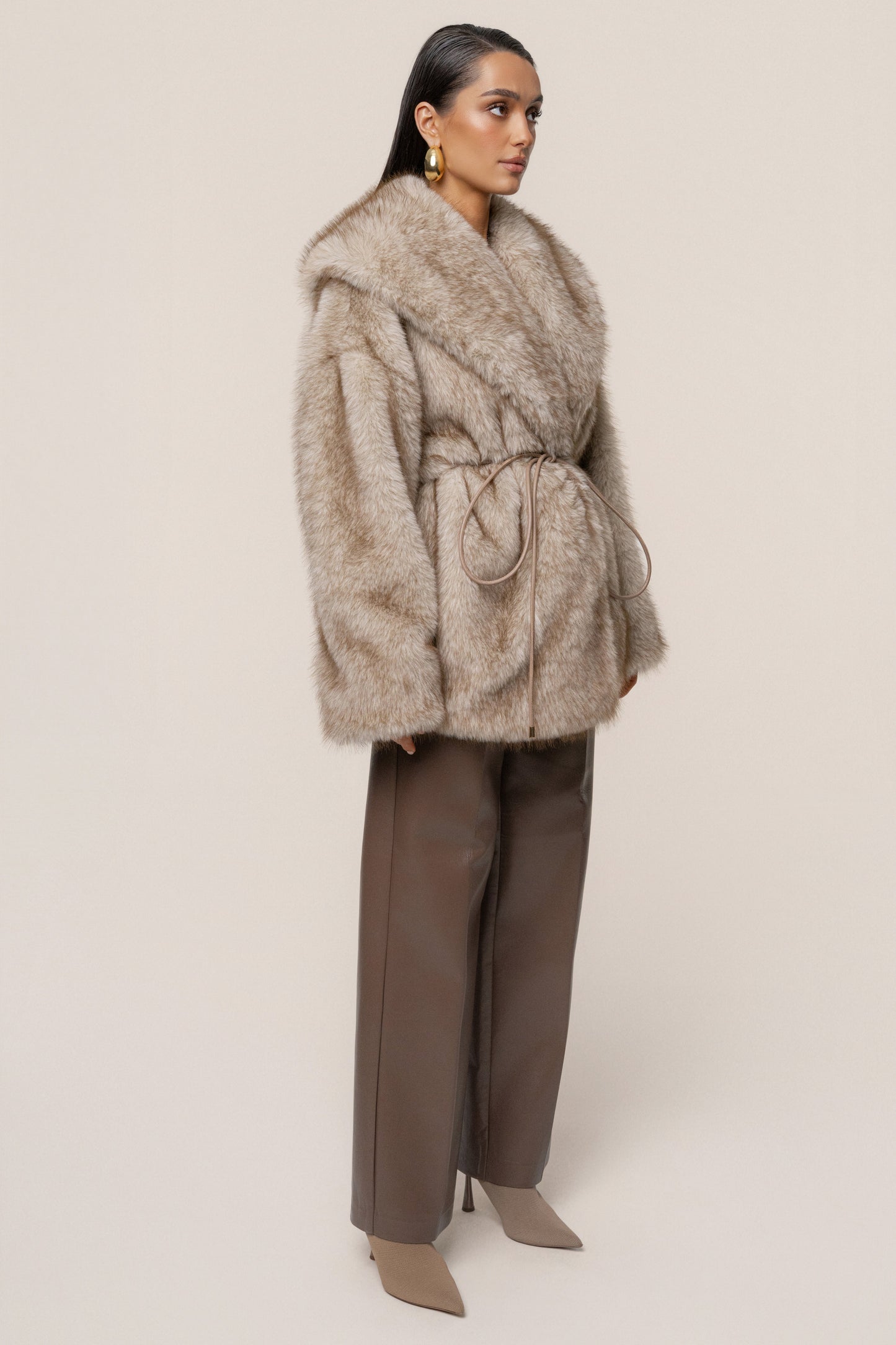 Ivory/Brown Soft Season Faux Fur Coat JLUXLABEL