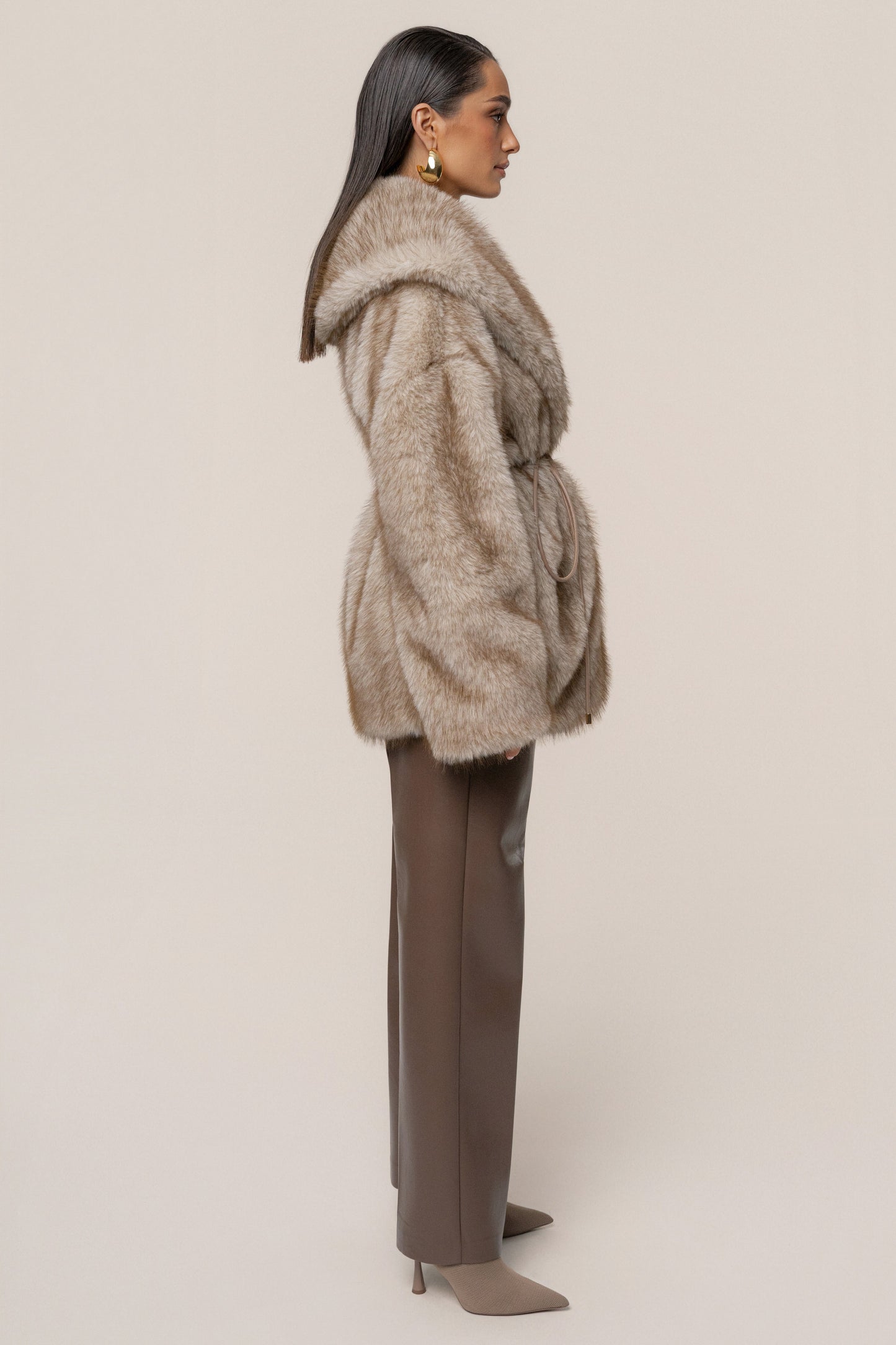 Ivory/Brown Soft Season Faux Fur Coat JLUXLABEL