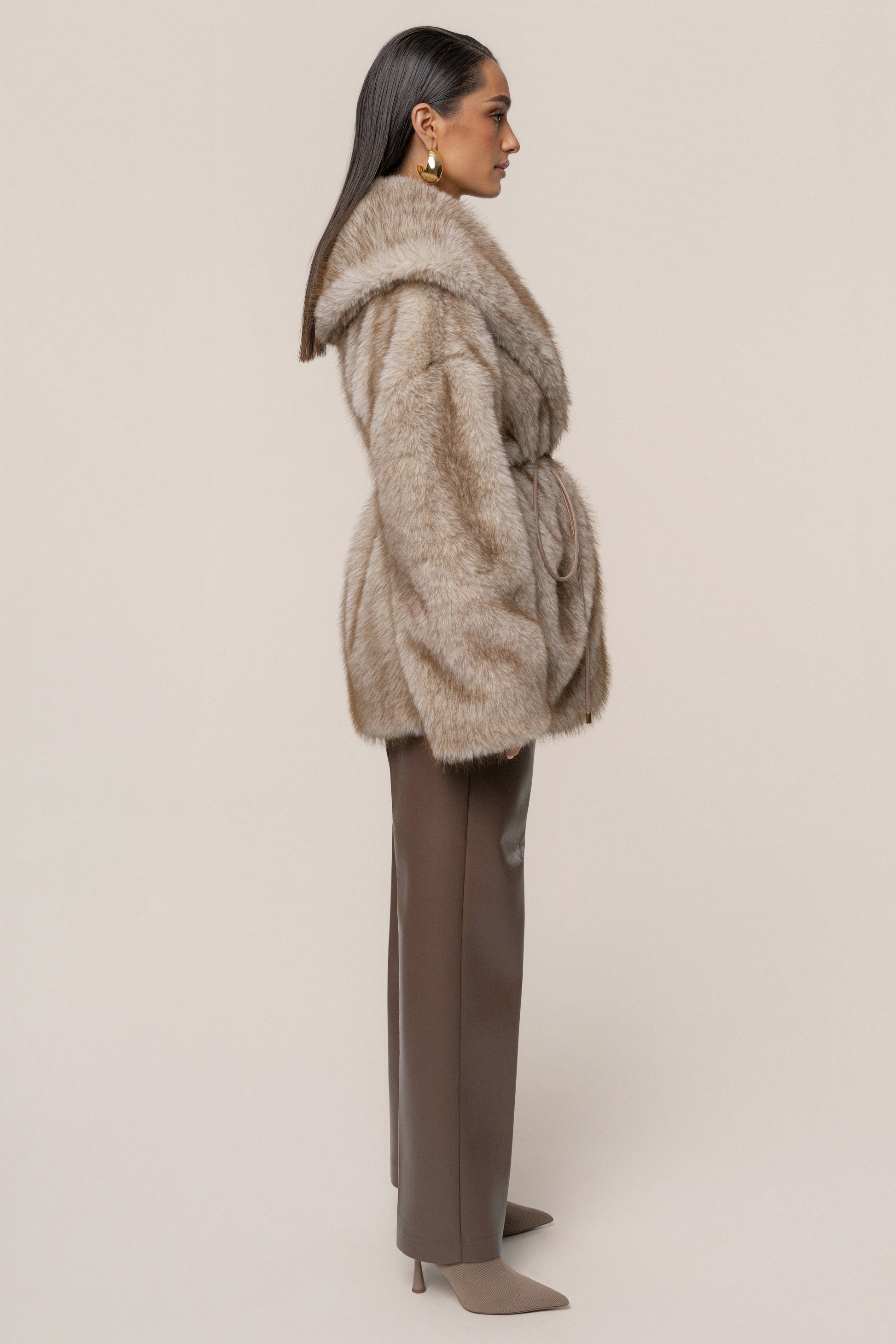 Ivory/Brown Soft Season Faux Fur Coat JLUXLABEL