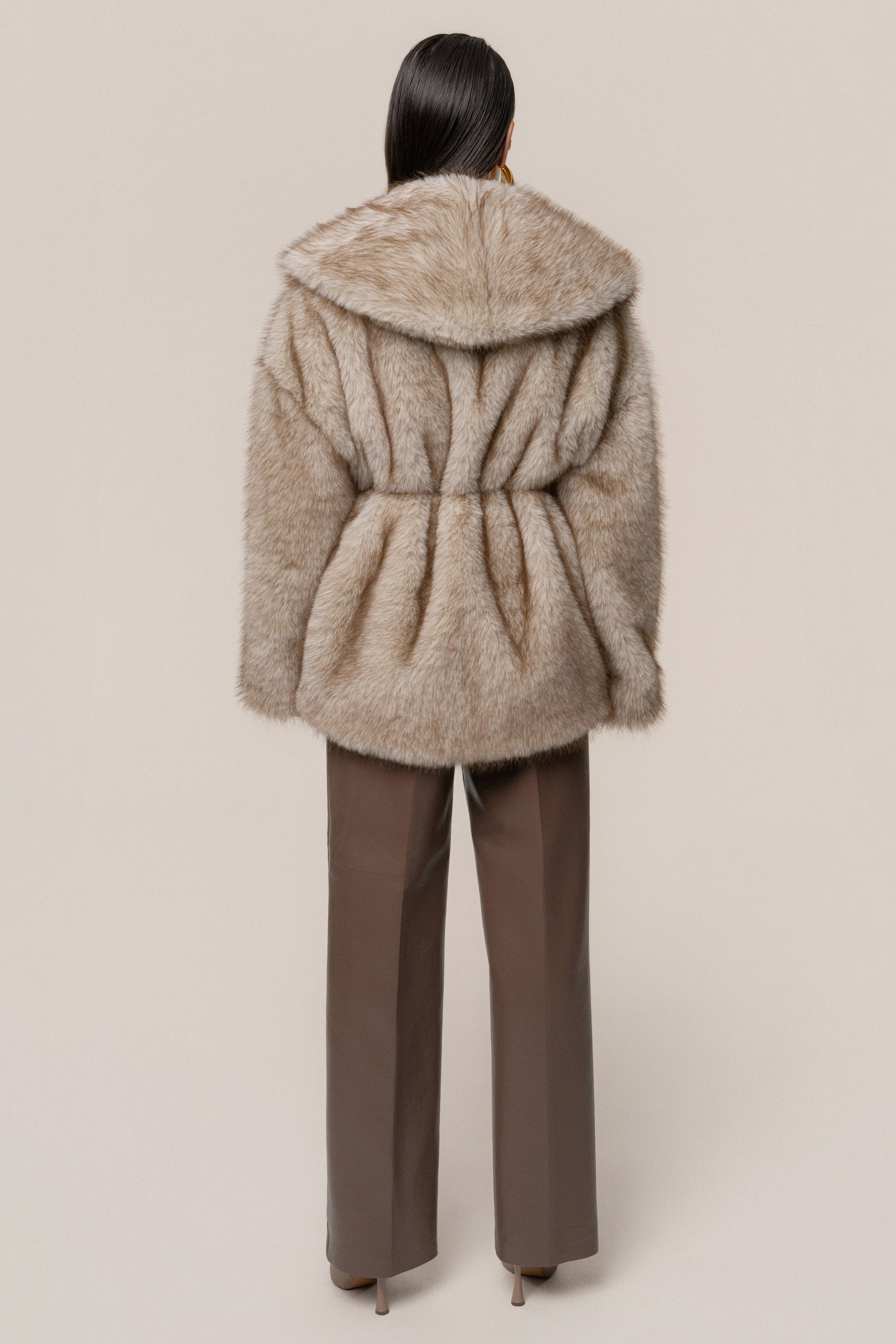 Ivory/Brown Soft Season Faux Fur Coat JLUXLABEL