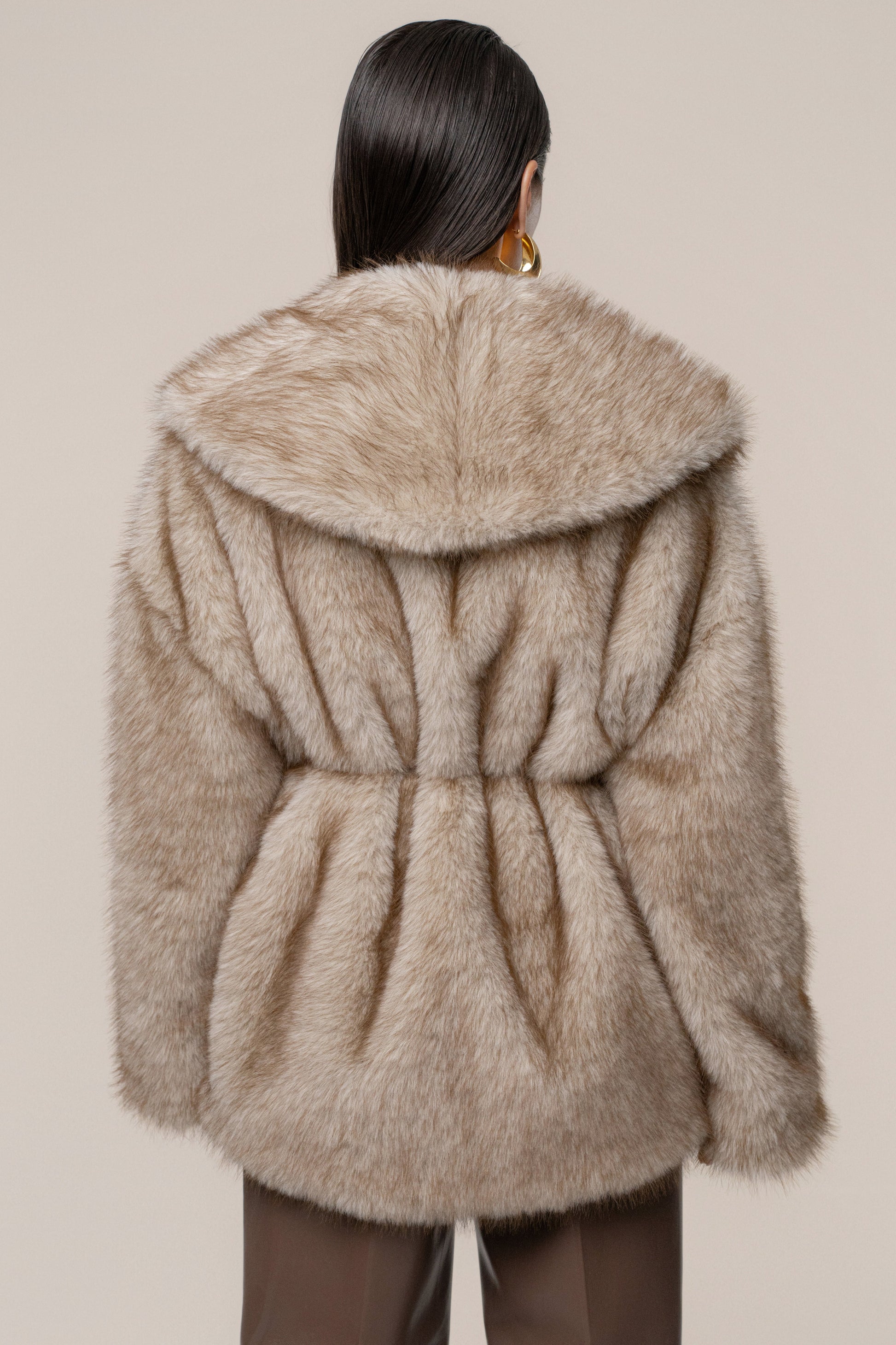 Ivory/Brown Soft Season Faux Fur Coat JLUXLABEL