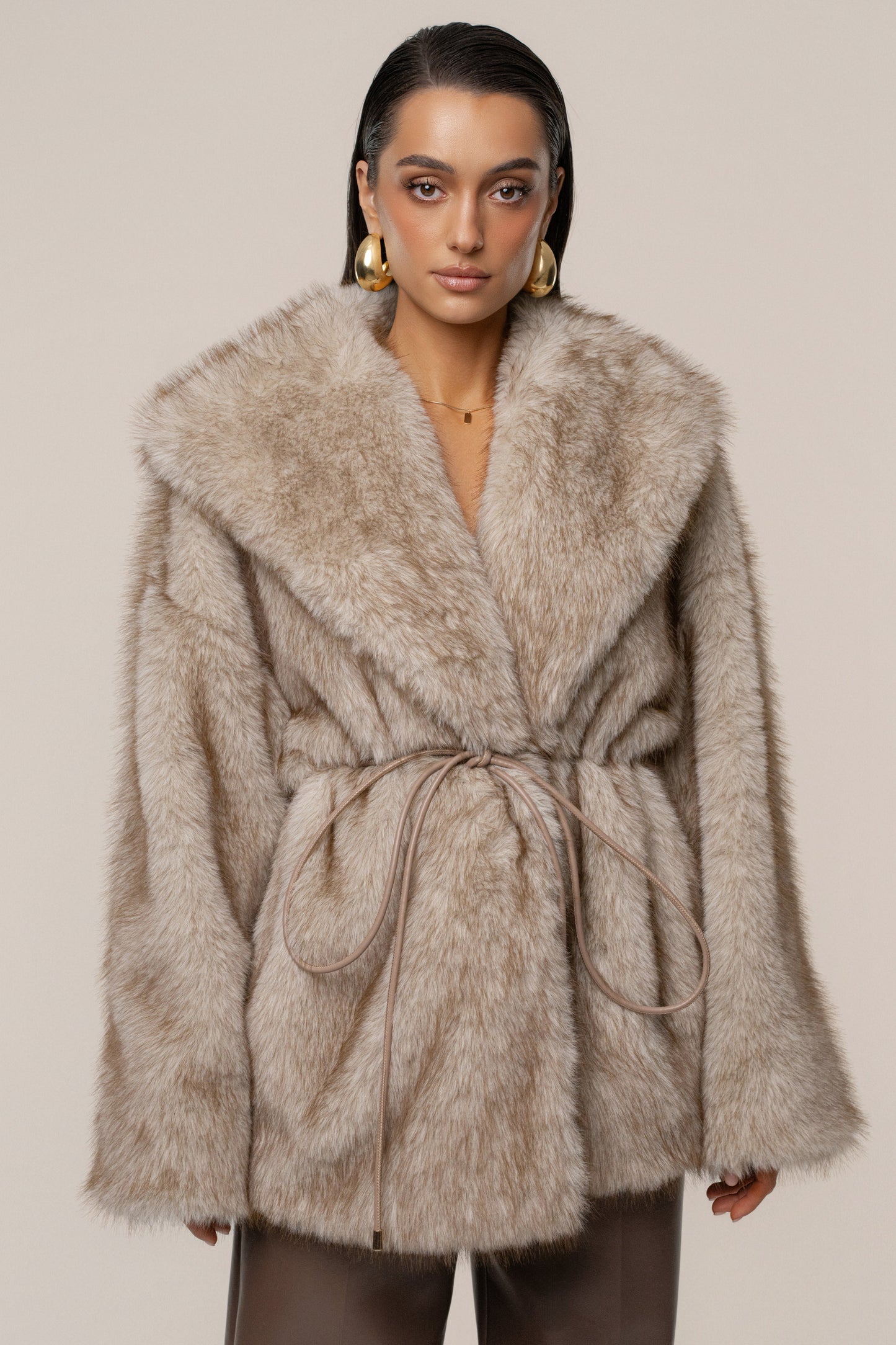 Ivory/Brown Soft Season Faux Fur Coat JLUXLABEL