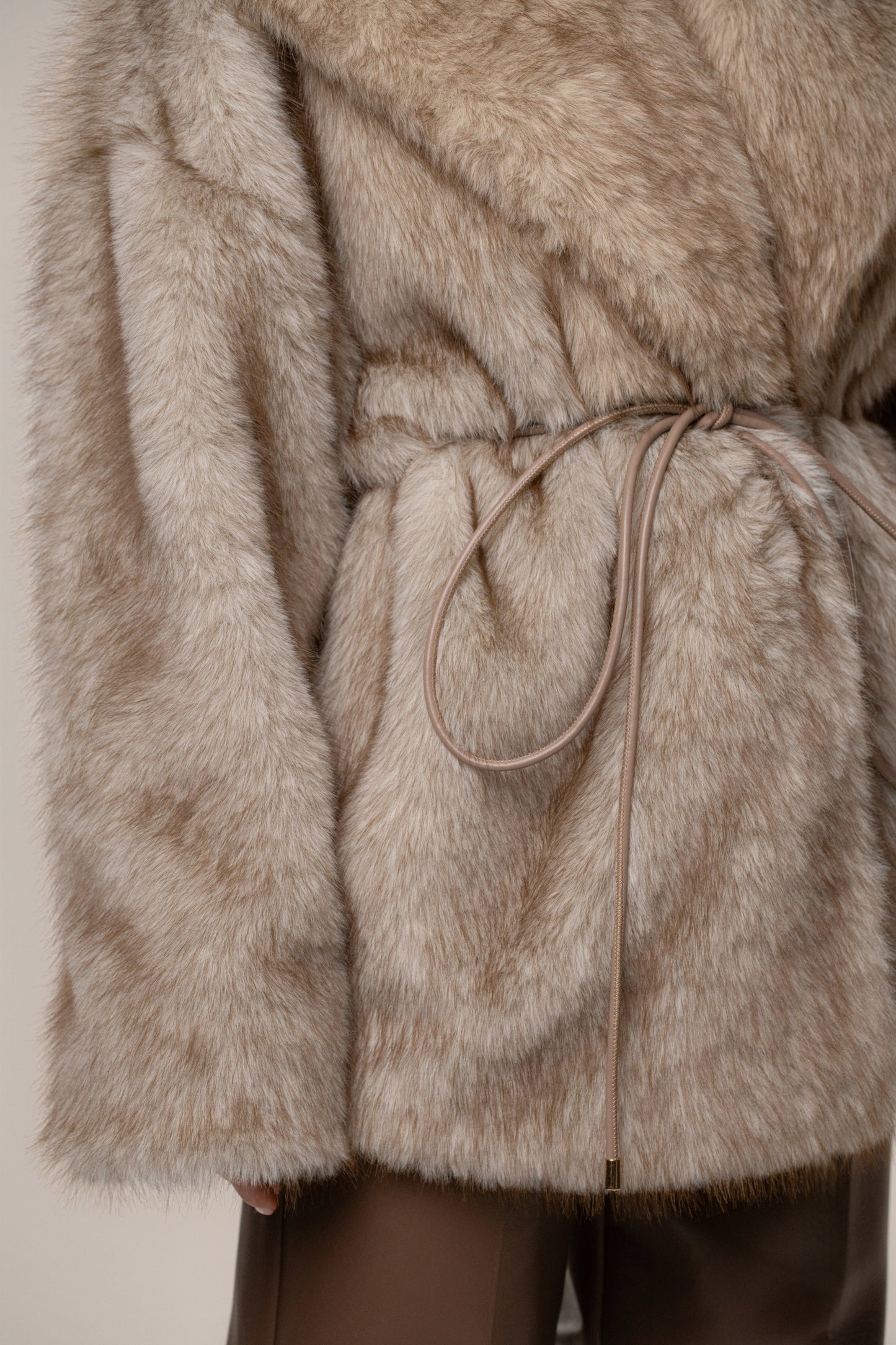 Ivory/Brown Soft Season Faux Fur Coat JLUXLABEL