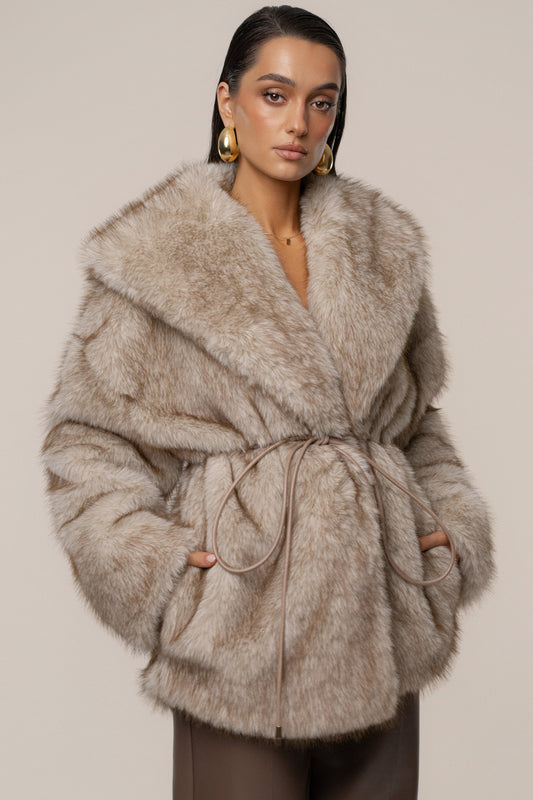 Ivory/Brown Soft Season Faux Fur Coat JLUXLABEL