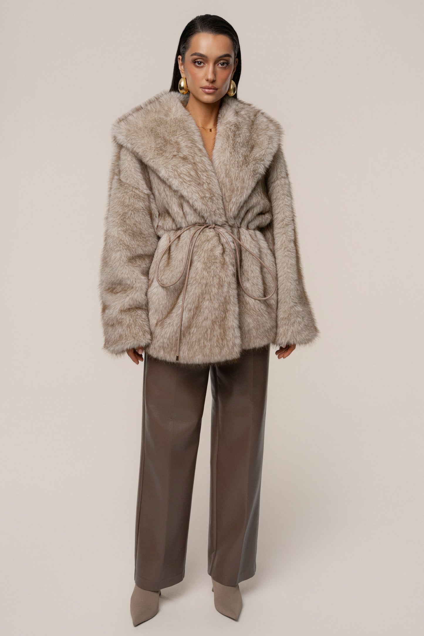 Ivory/Brown Soft Season Faux Fur Coat JLUXLABEL