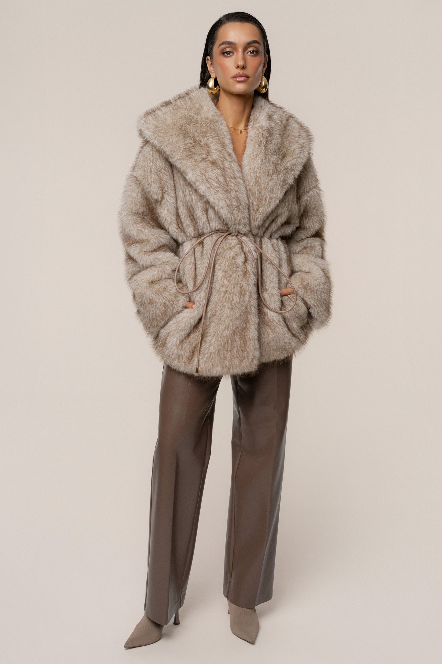 Ivory/Brown Soft Season Faux Fur Coat JLUXLABEL