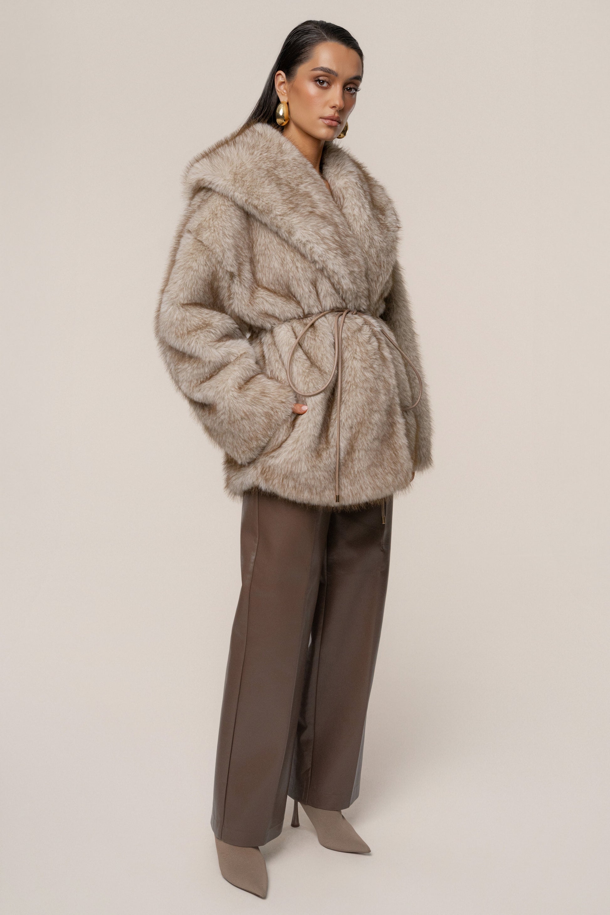 Ivory/Brown Soft Season Faux Fur Coat JLUXLABEL