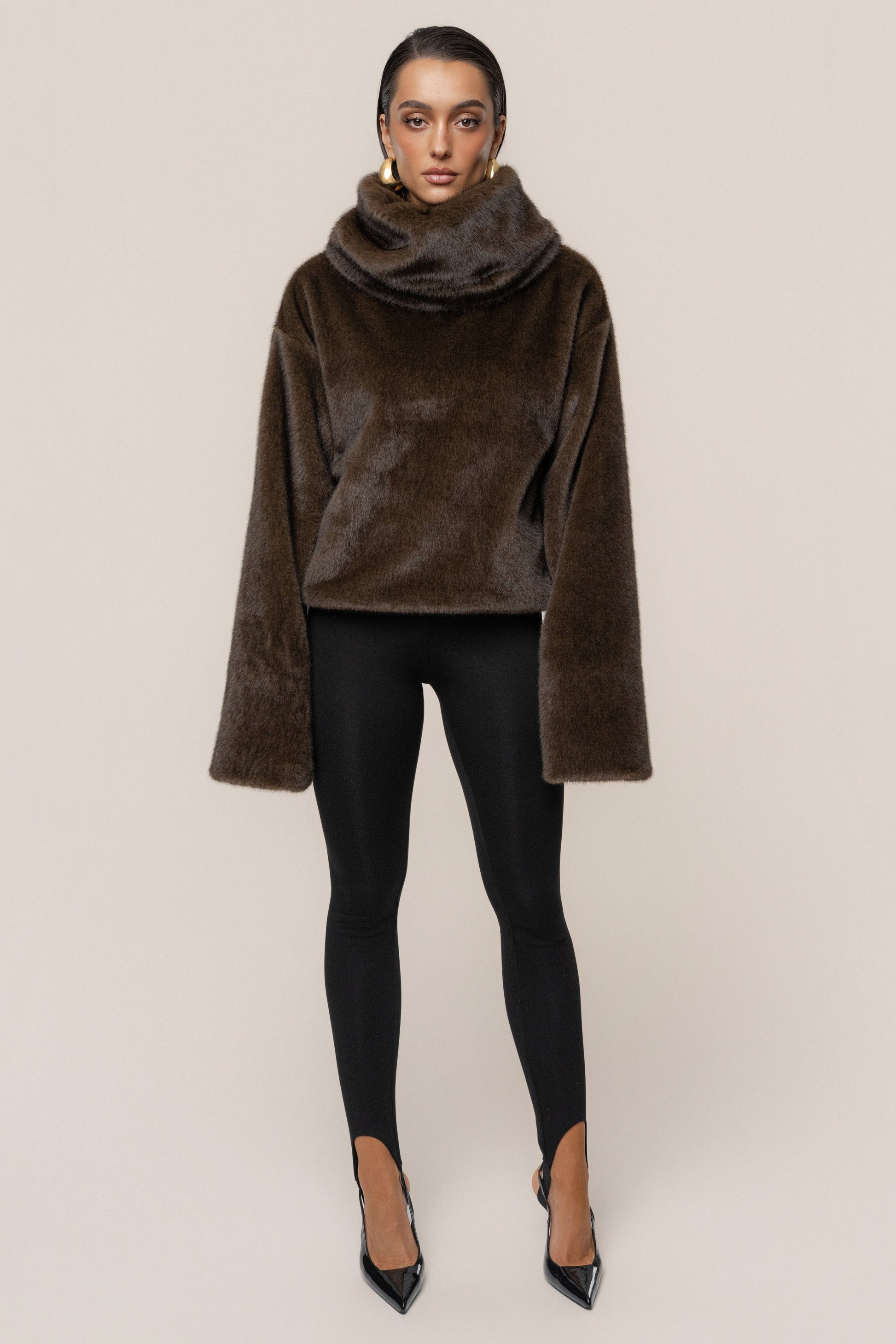 Brown Polished Faux Fur Pullover JLUXLABEL