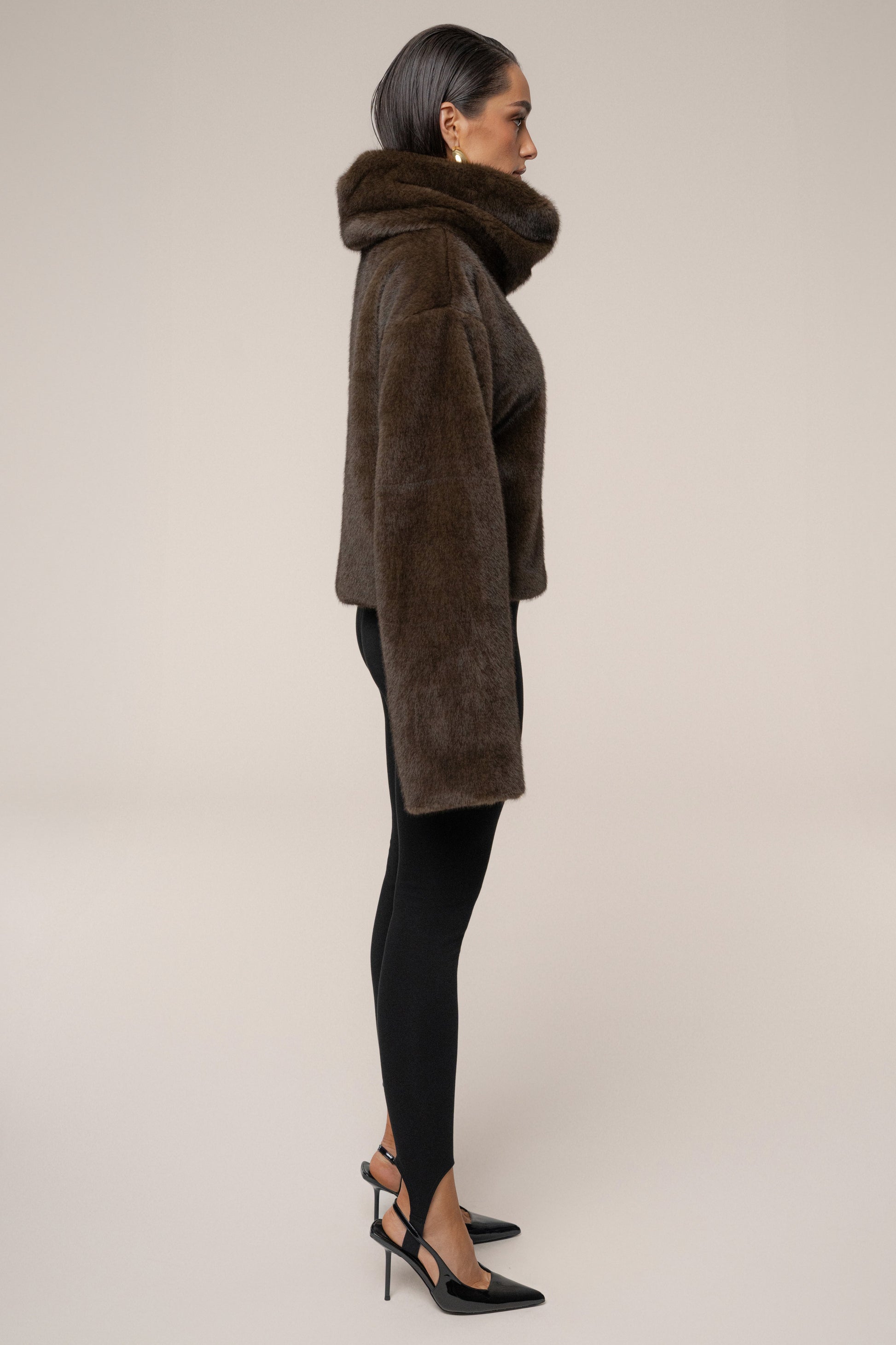 Brown Polished Faux Fur Pullover JLUXLABEL