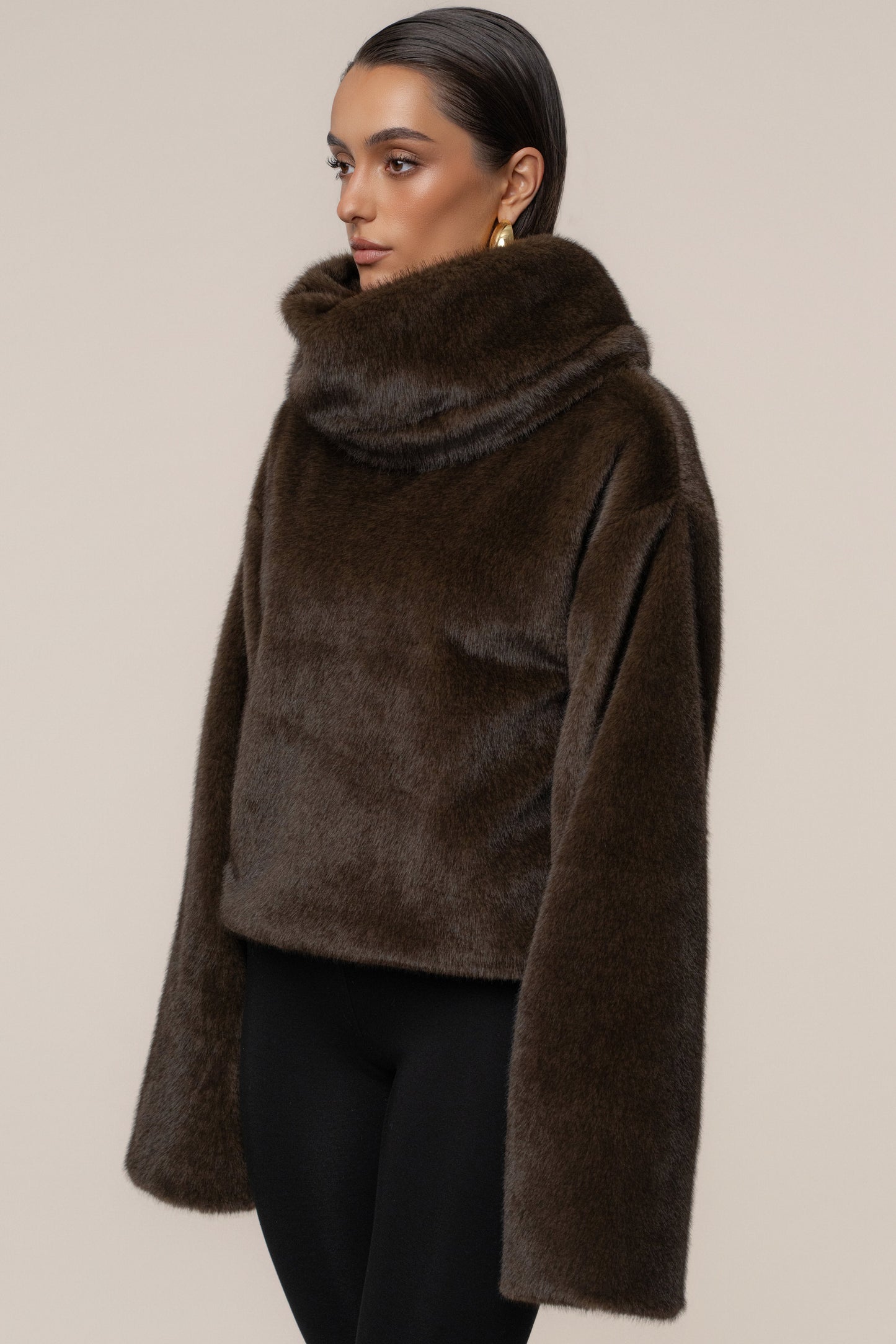 Brown Polished Faux Fur Pullover JLUXLABEL