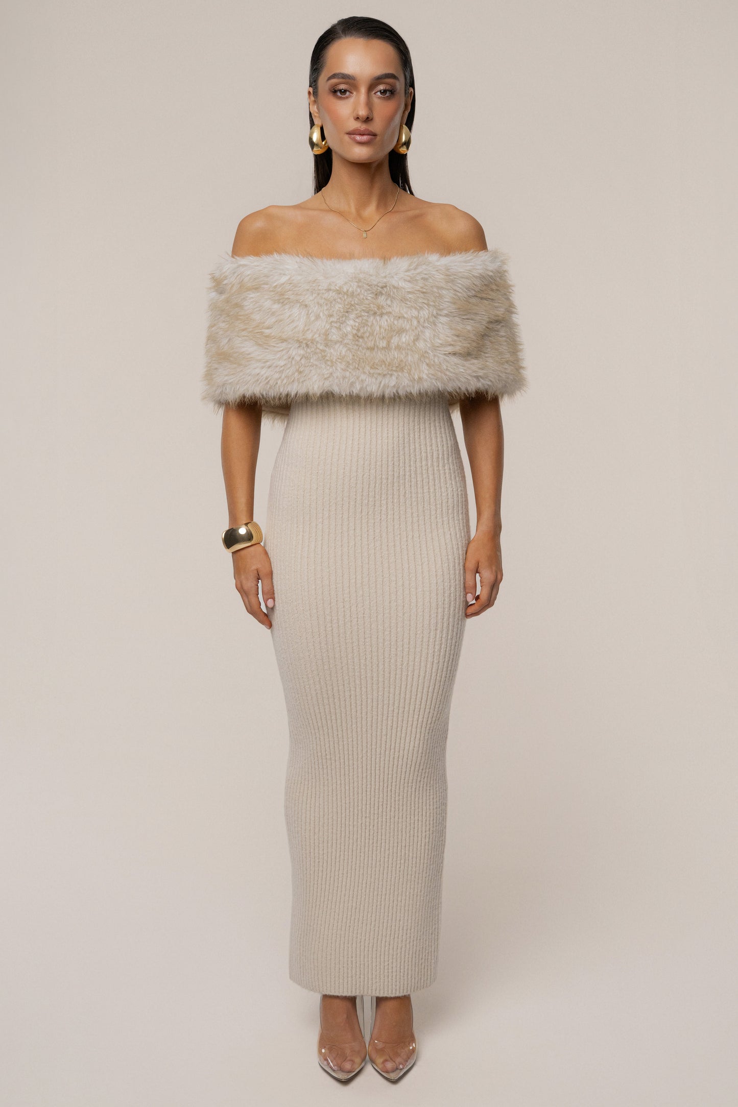Stone Aspen Hour Faux Fur Dress JLUXLABEL