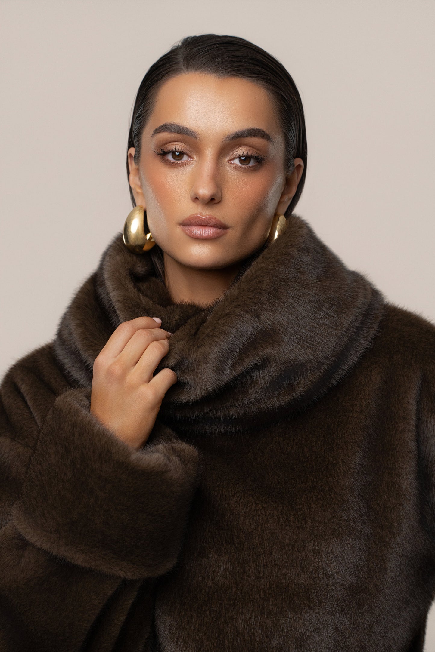 Brown Polished Faux Fur Pullover JLUXLABEL