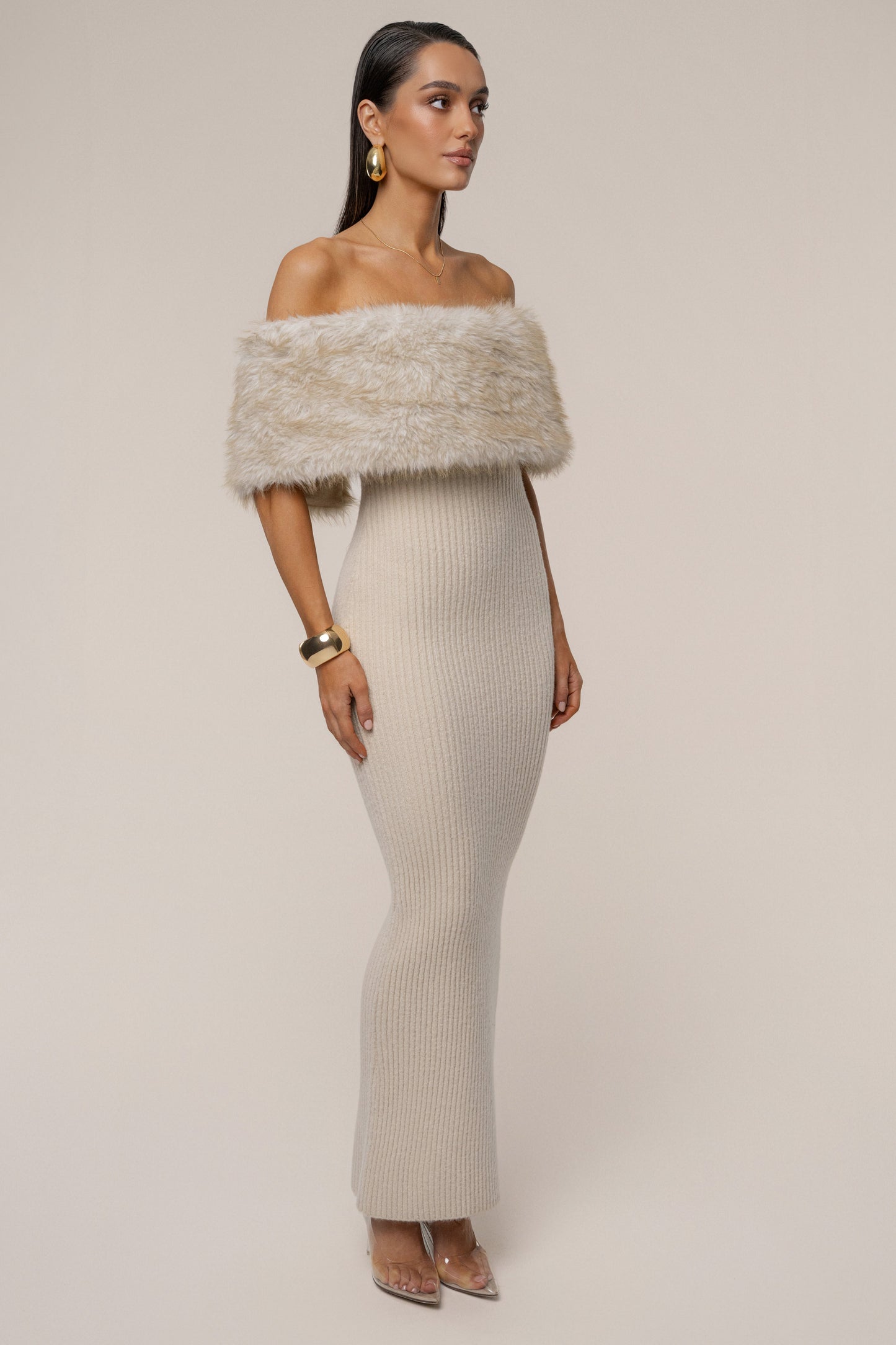 Stone Aspen Hour Faux Fur Dress JLUXLABEL
