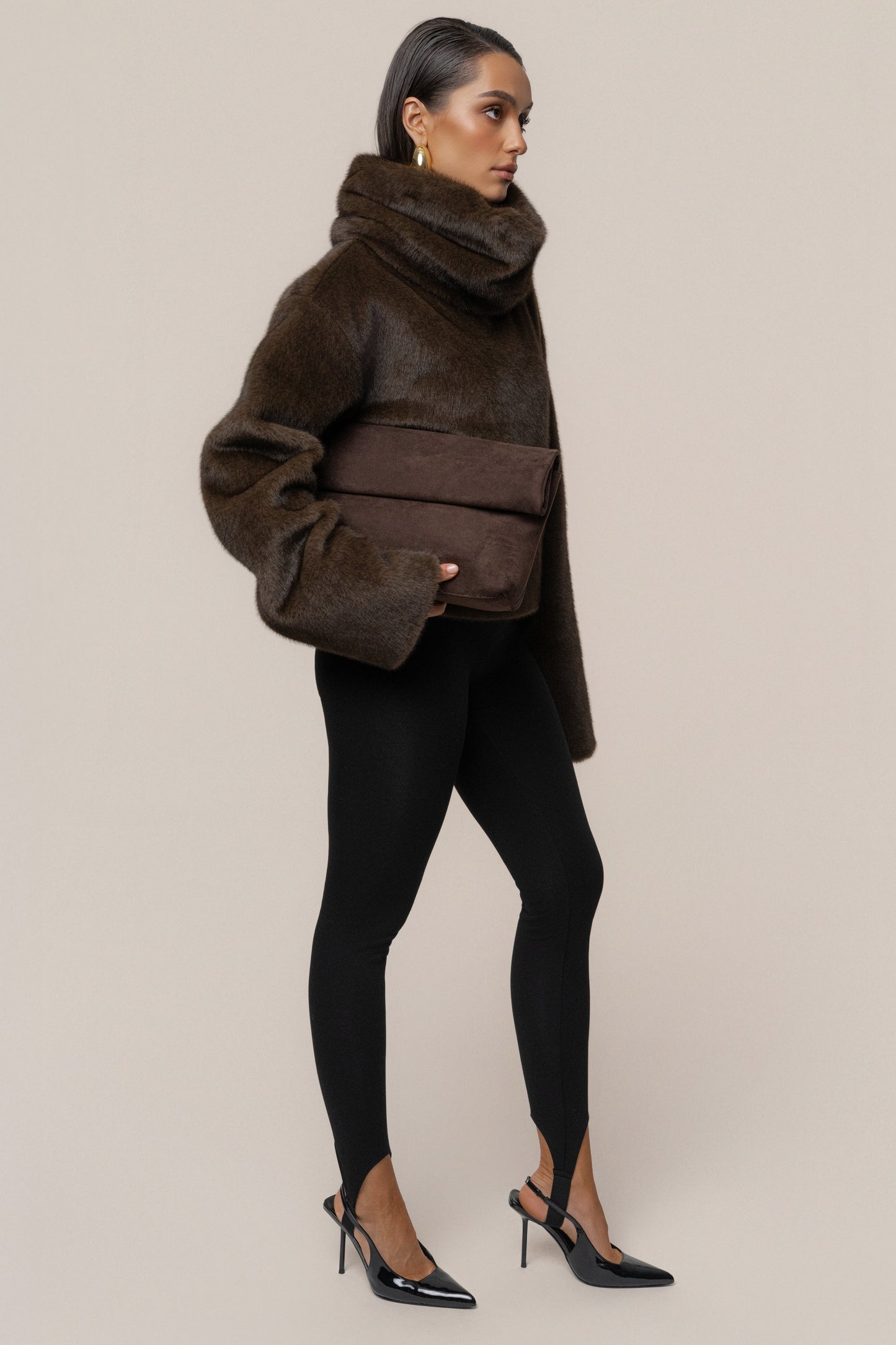 Brown Polished Faux Fur Pullover JLUXLABEL