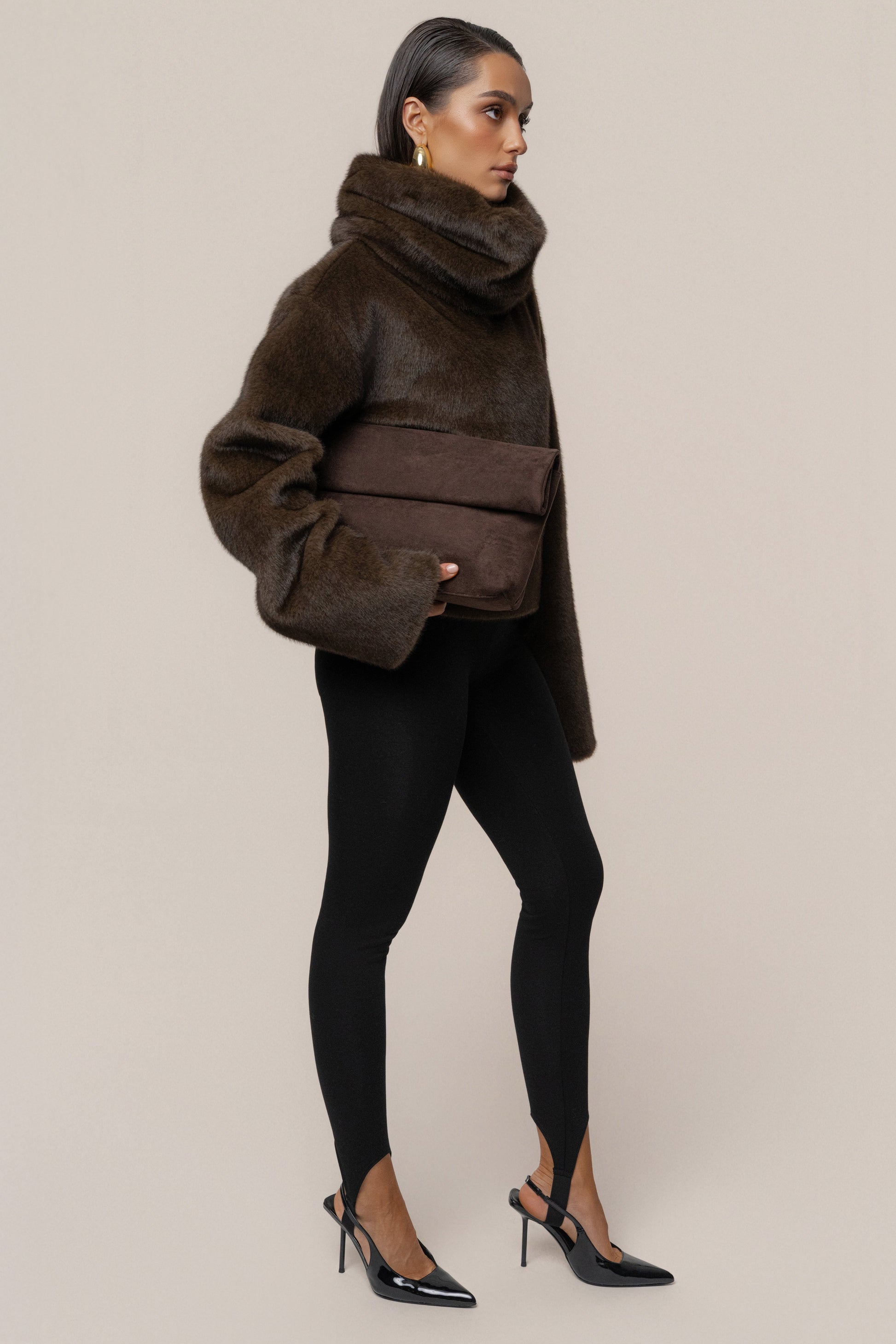Brown Polished Faux Fur Pullover JLUXLABEL