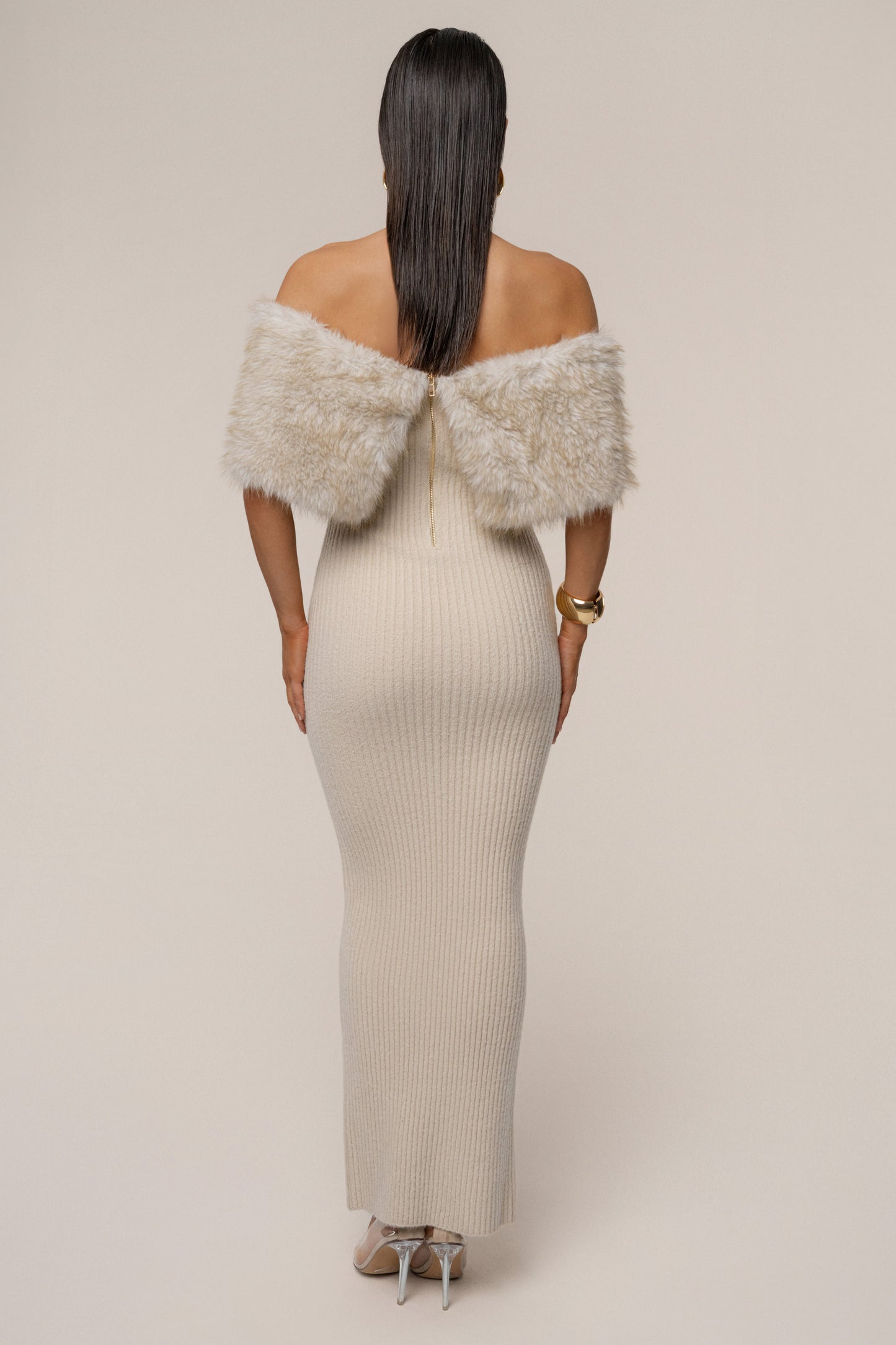Stone Aspen Hour Faux Fur Dress JLUXLABEL