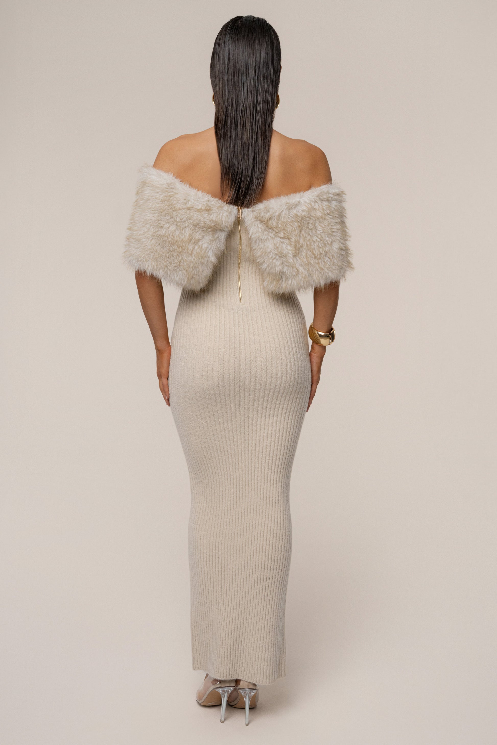 Stone Aspen Hour Faux Fur Dress JLUXLABEL