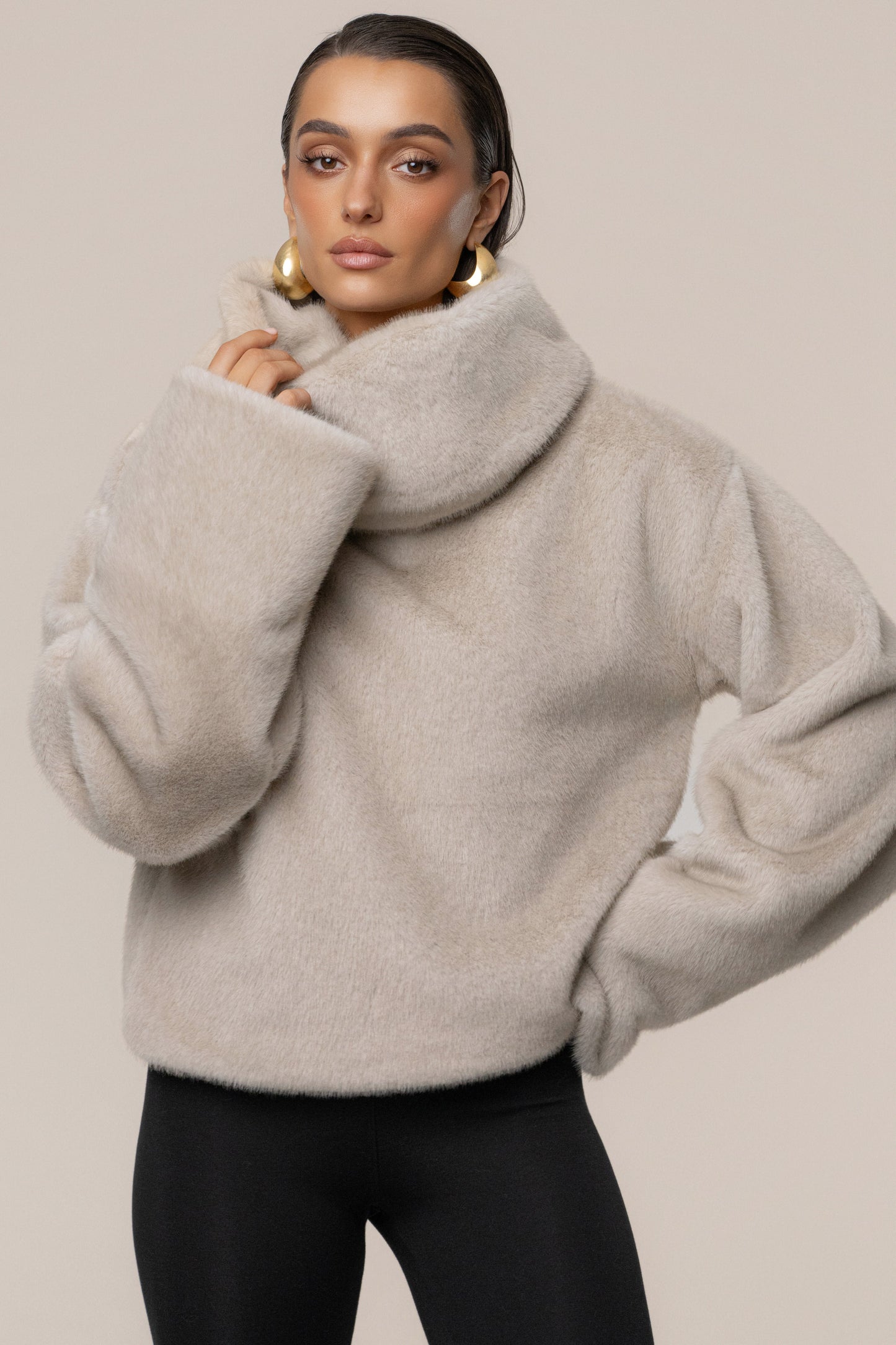 Stone Polished Faux Fur Pullover JLUXLABEL
