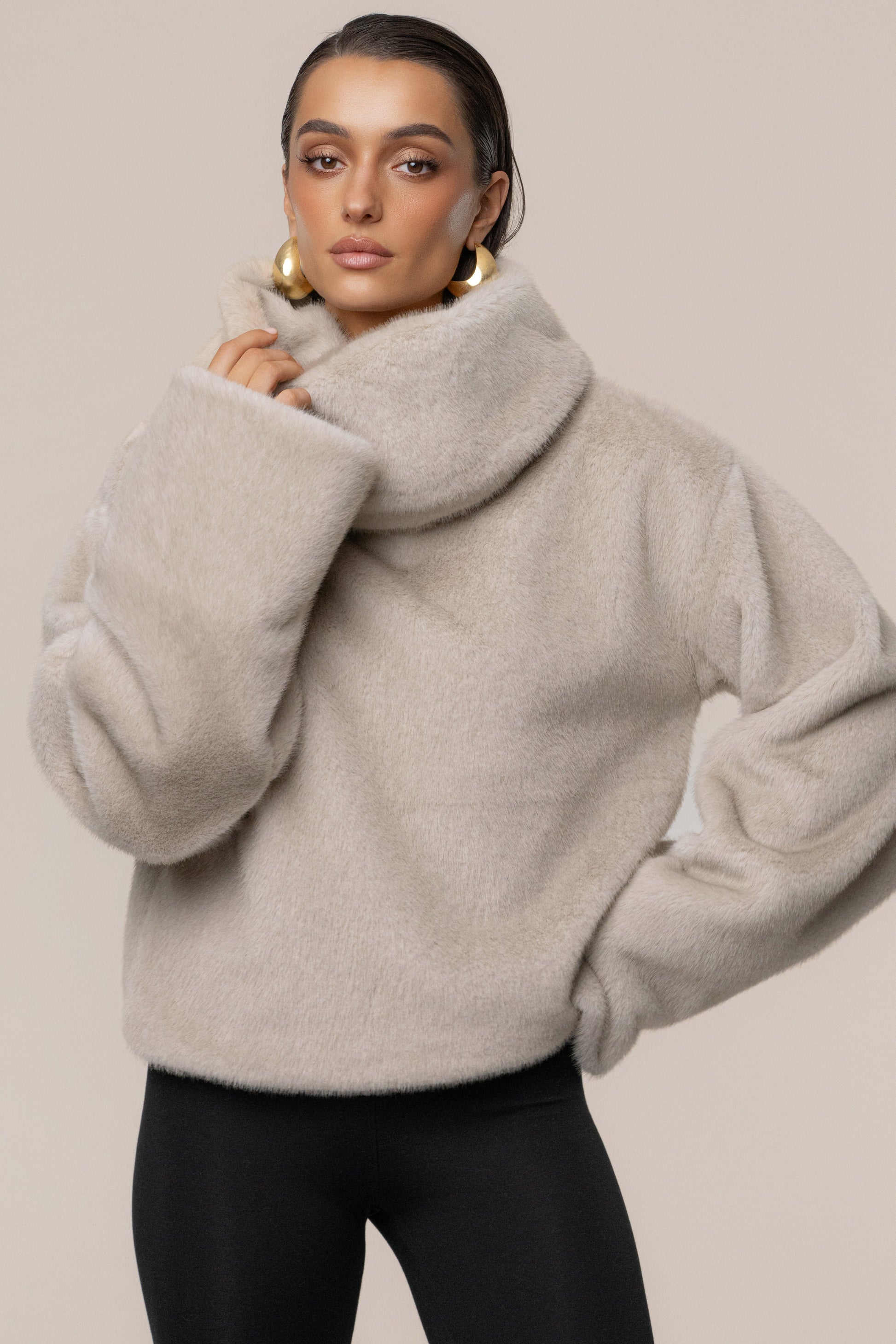Stone Polished Faux Fur Pullover JLUXLABEL