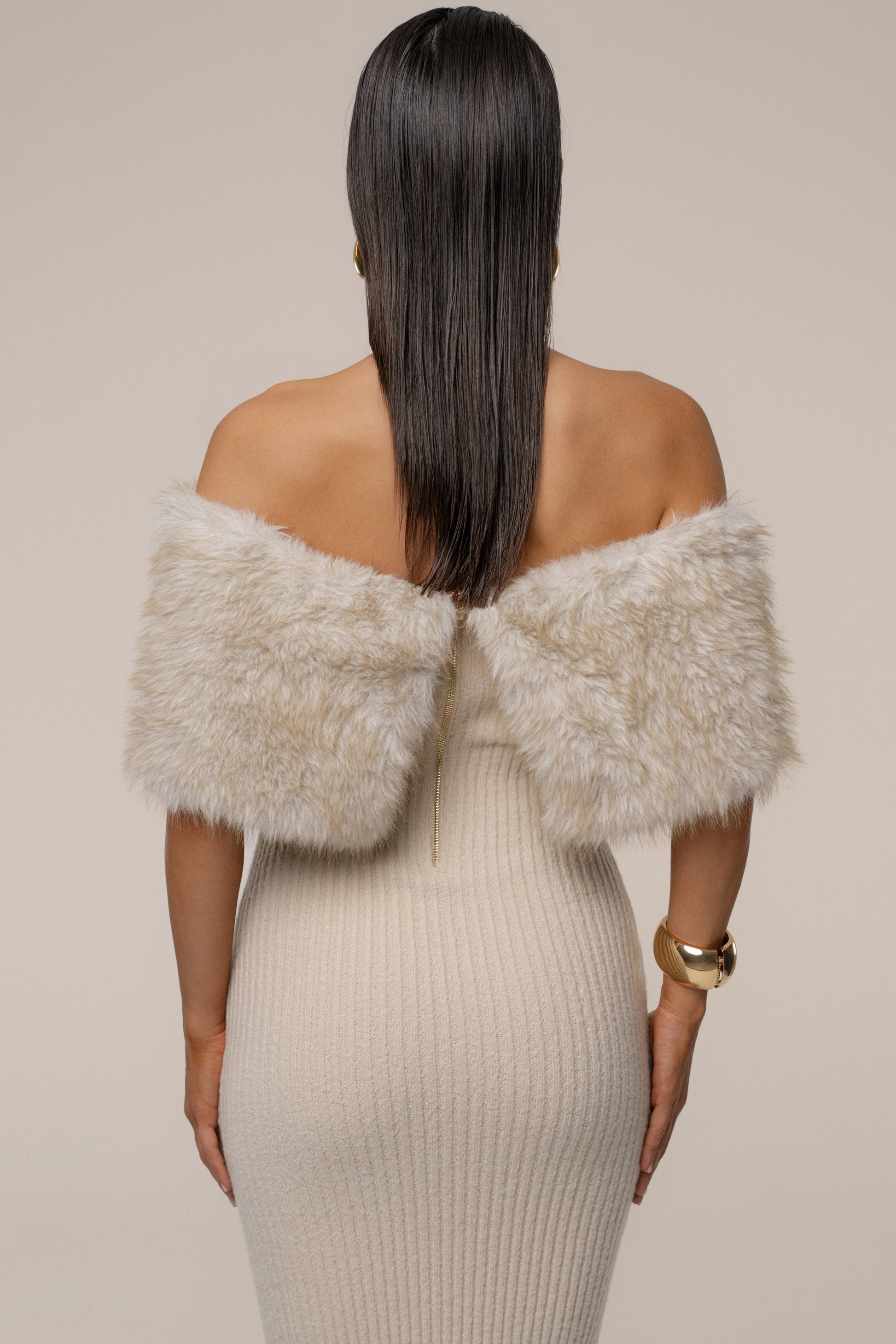 Stone Aspen Hour Faux Fur Dress JLUXLABEL