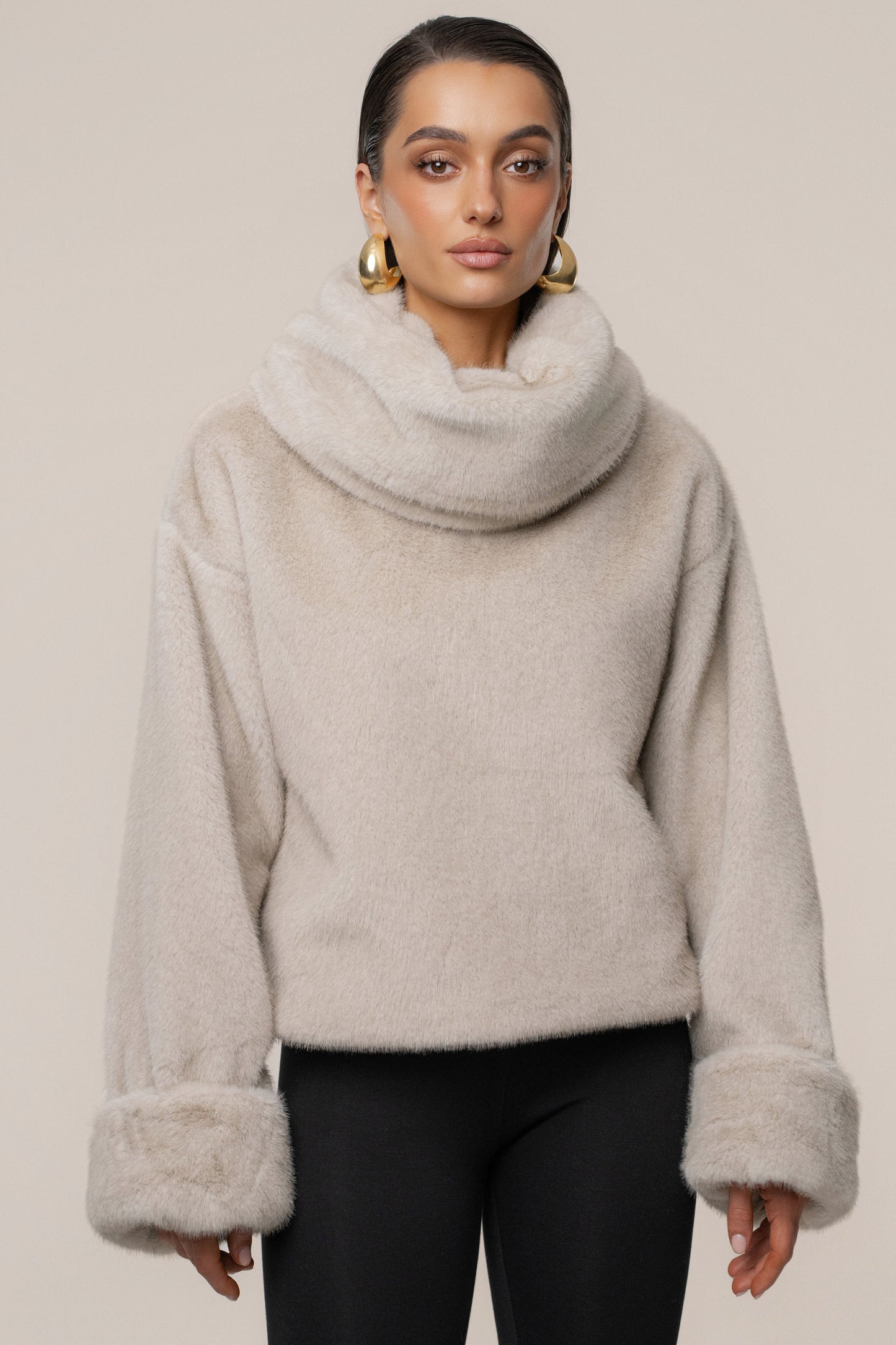 Stone Polished Faux Fur Pullover JLUXLABEL