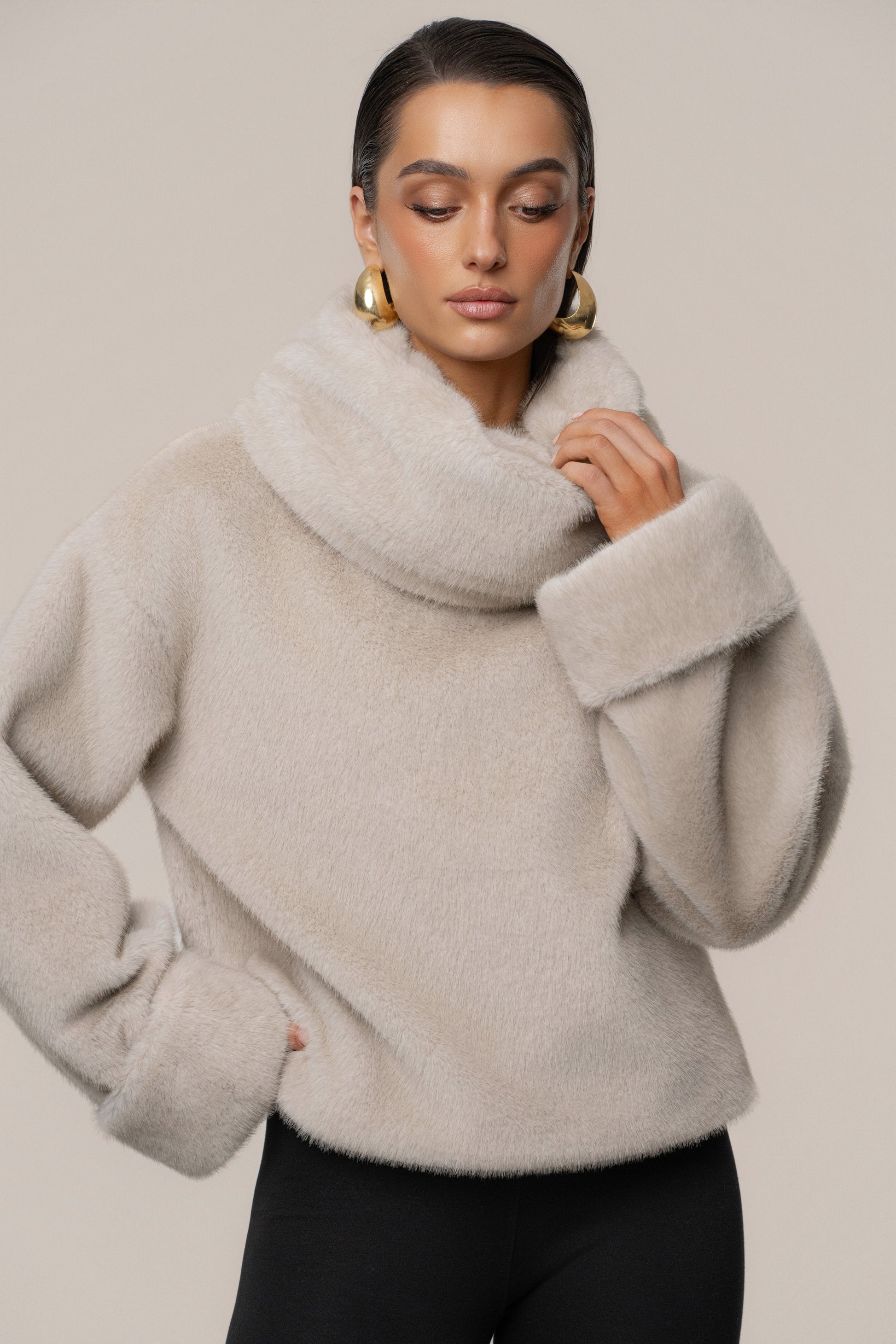 Stone Polished Faux Fur Pullover JLUXLABEL