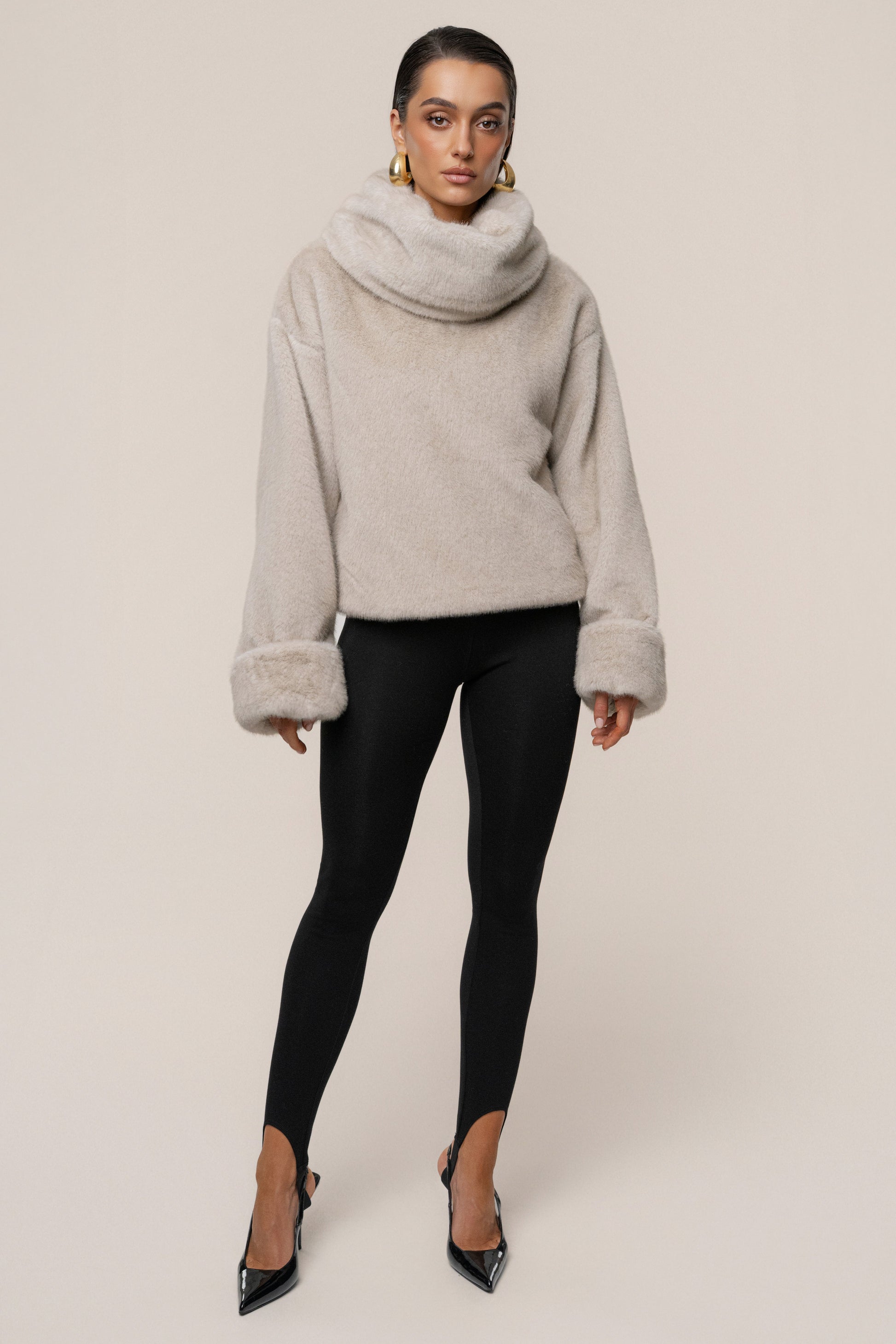 Stone Polished Faux Fur Pullover JLUXLABEL