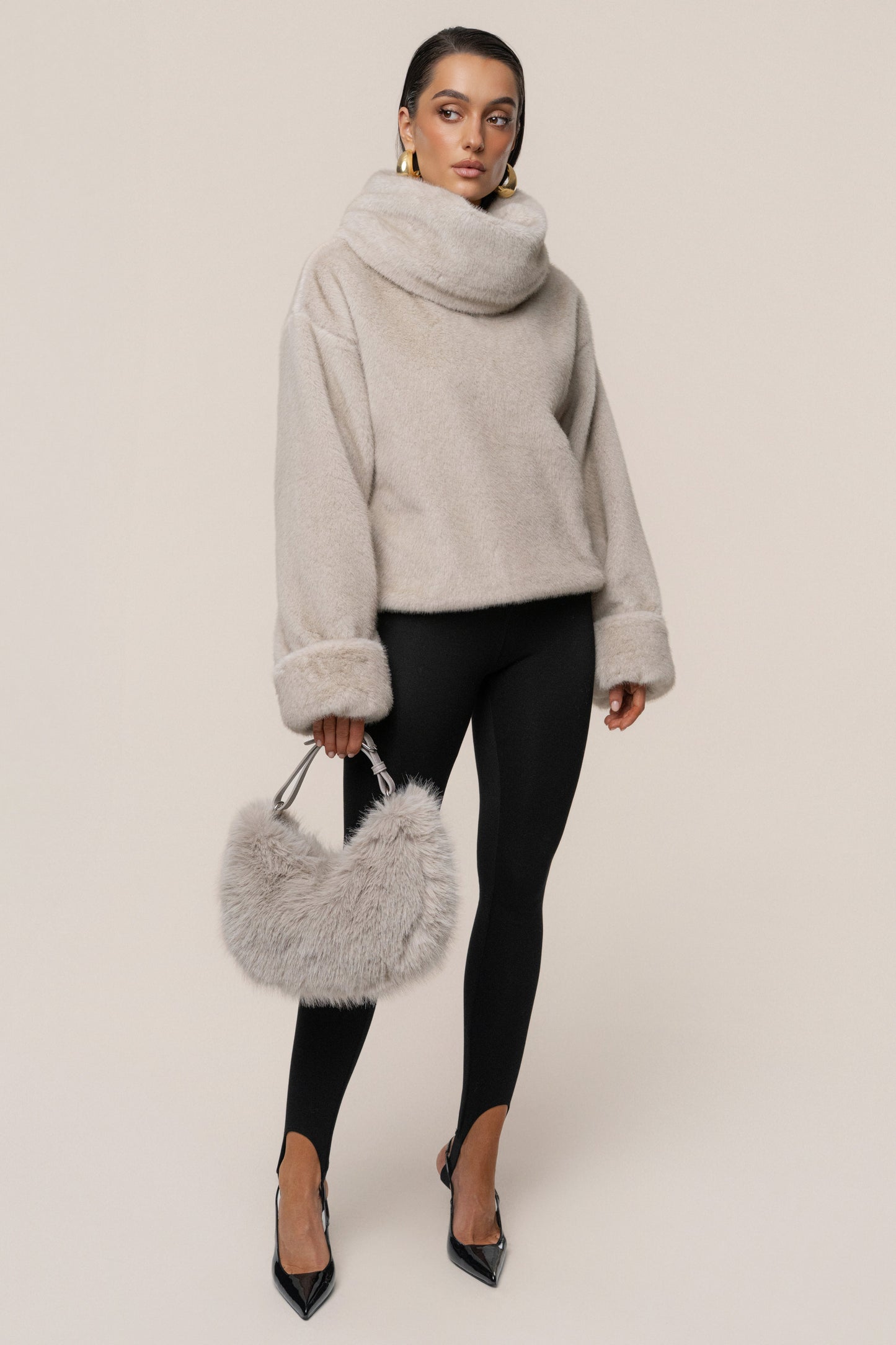Taupe Soft Season Faux Fur Bag JLUXLABEL