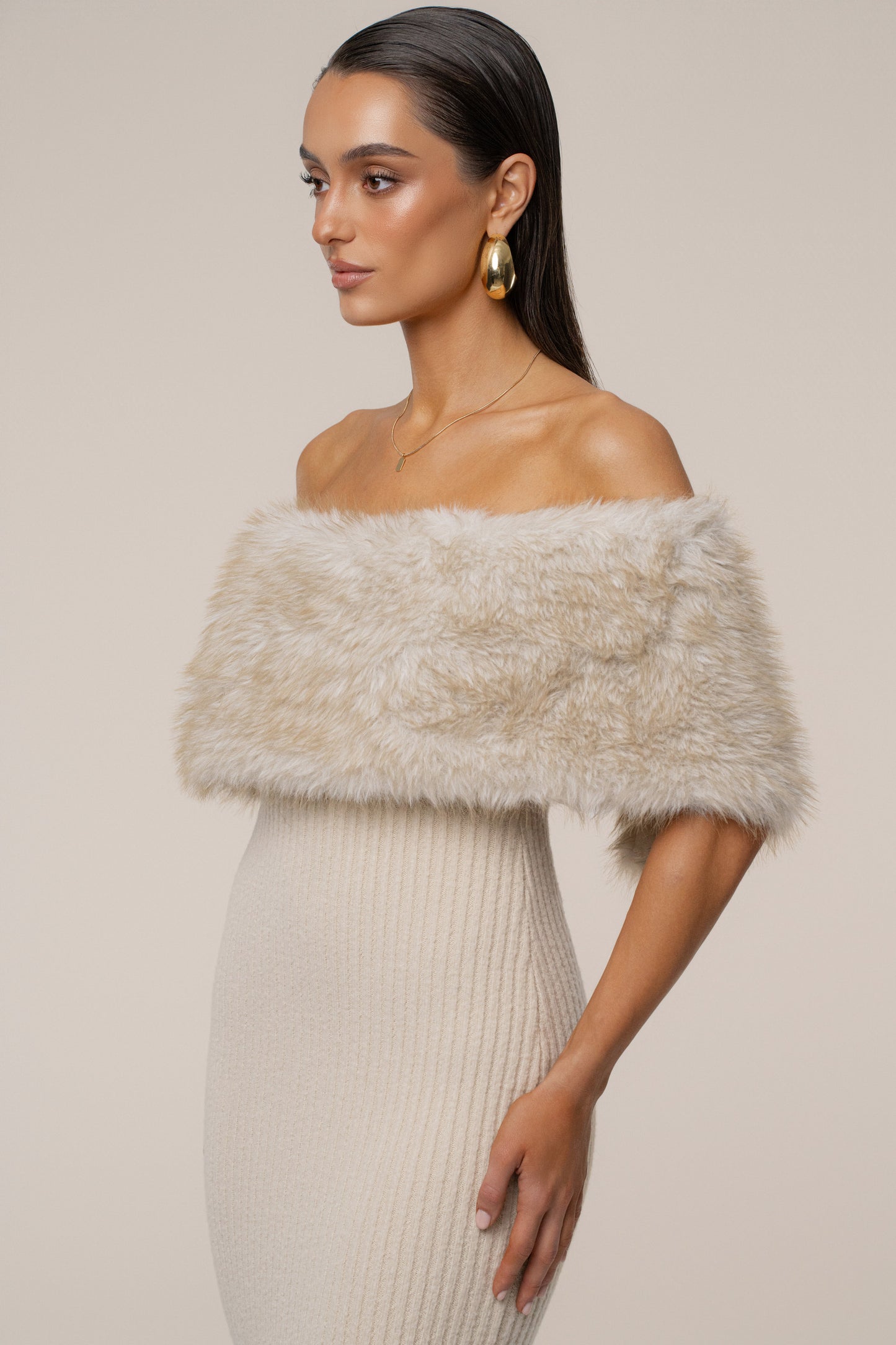Stone Aspen Hour Faux Fur Dress JLUXLABEL