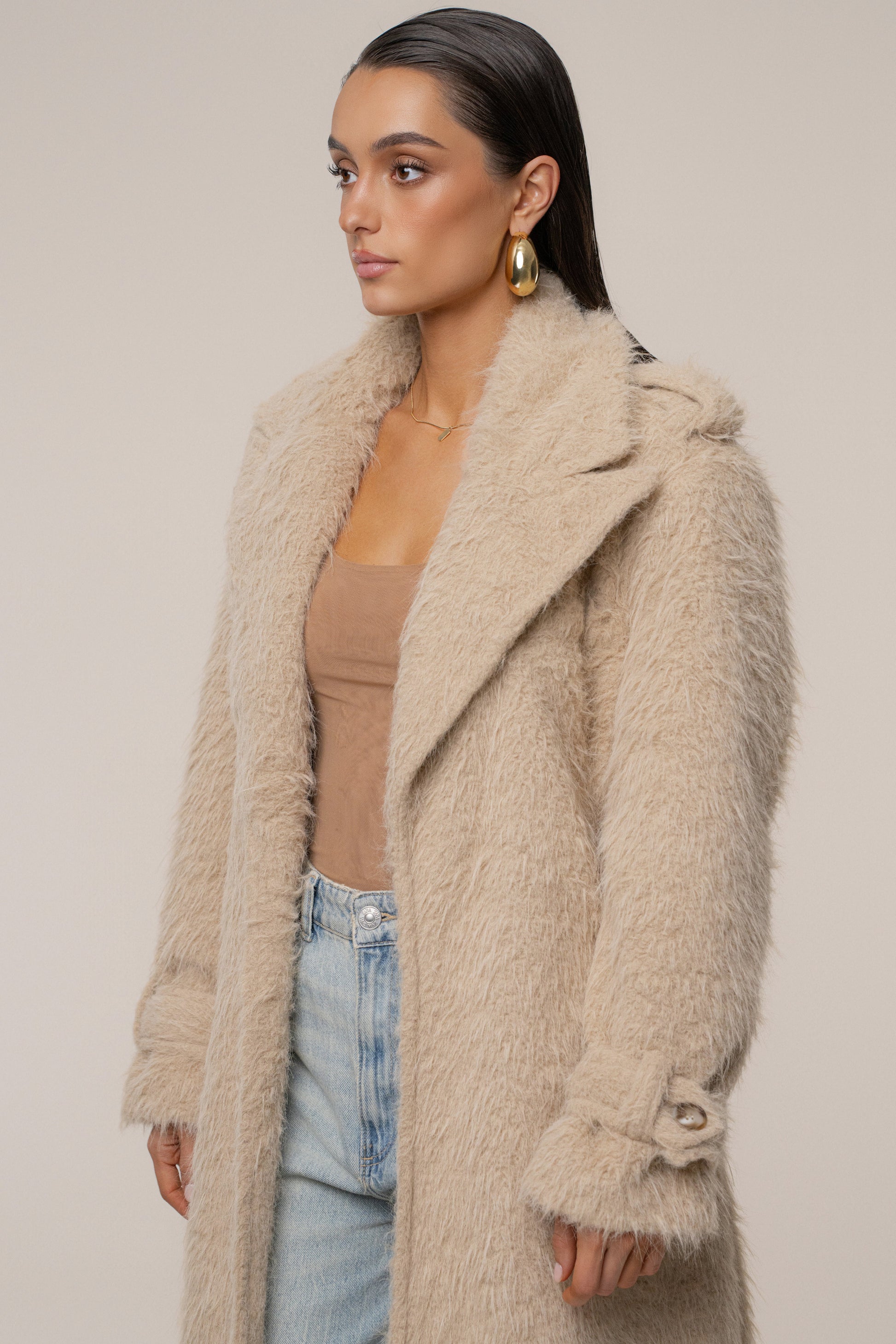 Beige Warm Layers Oversize Coat JLUXLABEL
