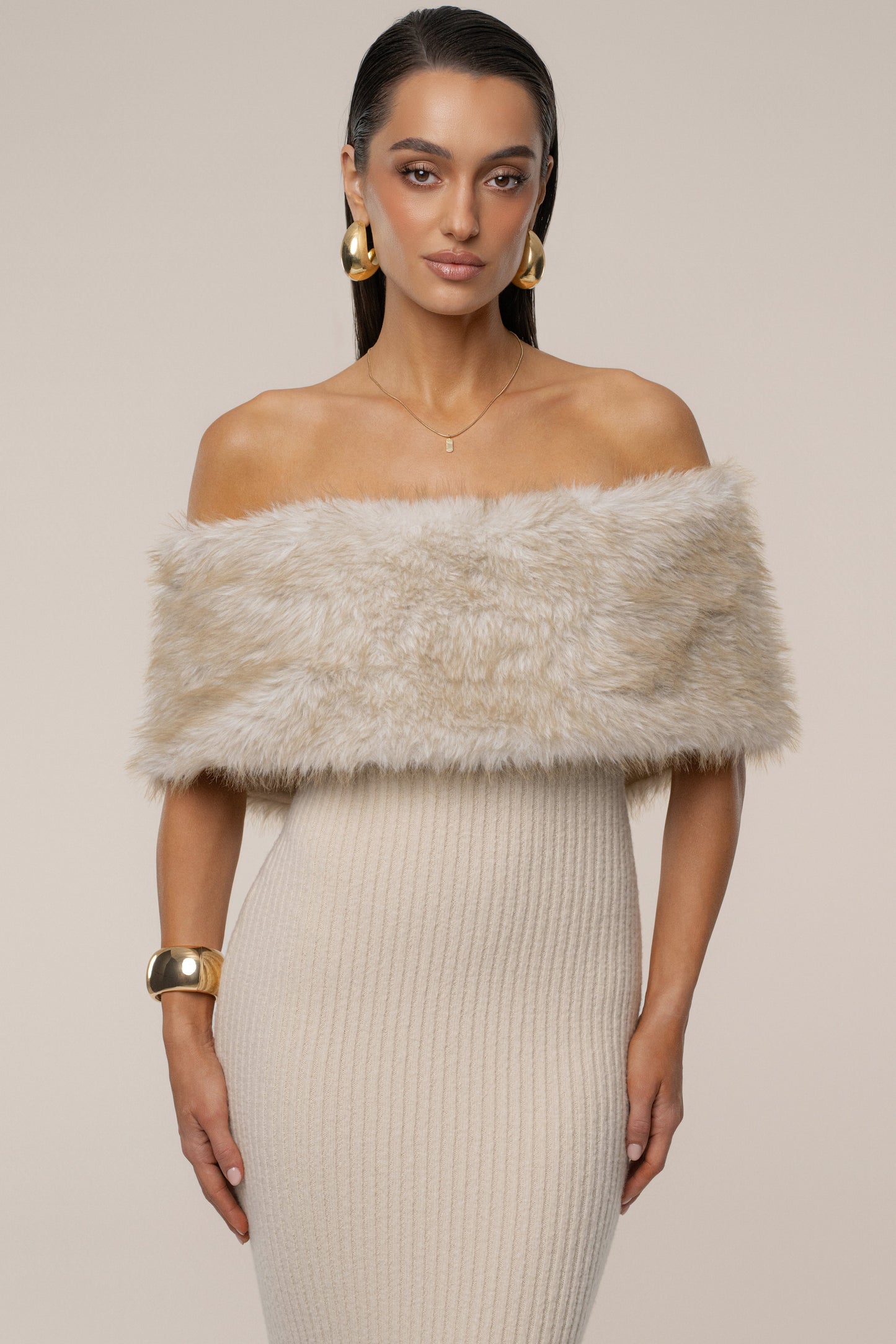 Stone Aspen Hour Faux Fur Dress JLUXLABEL