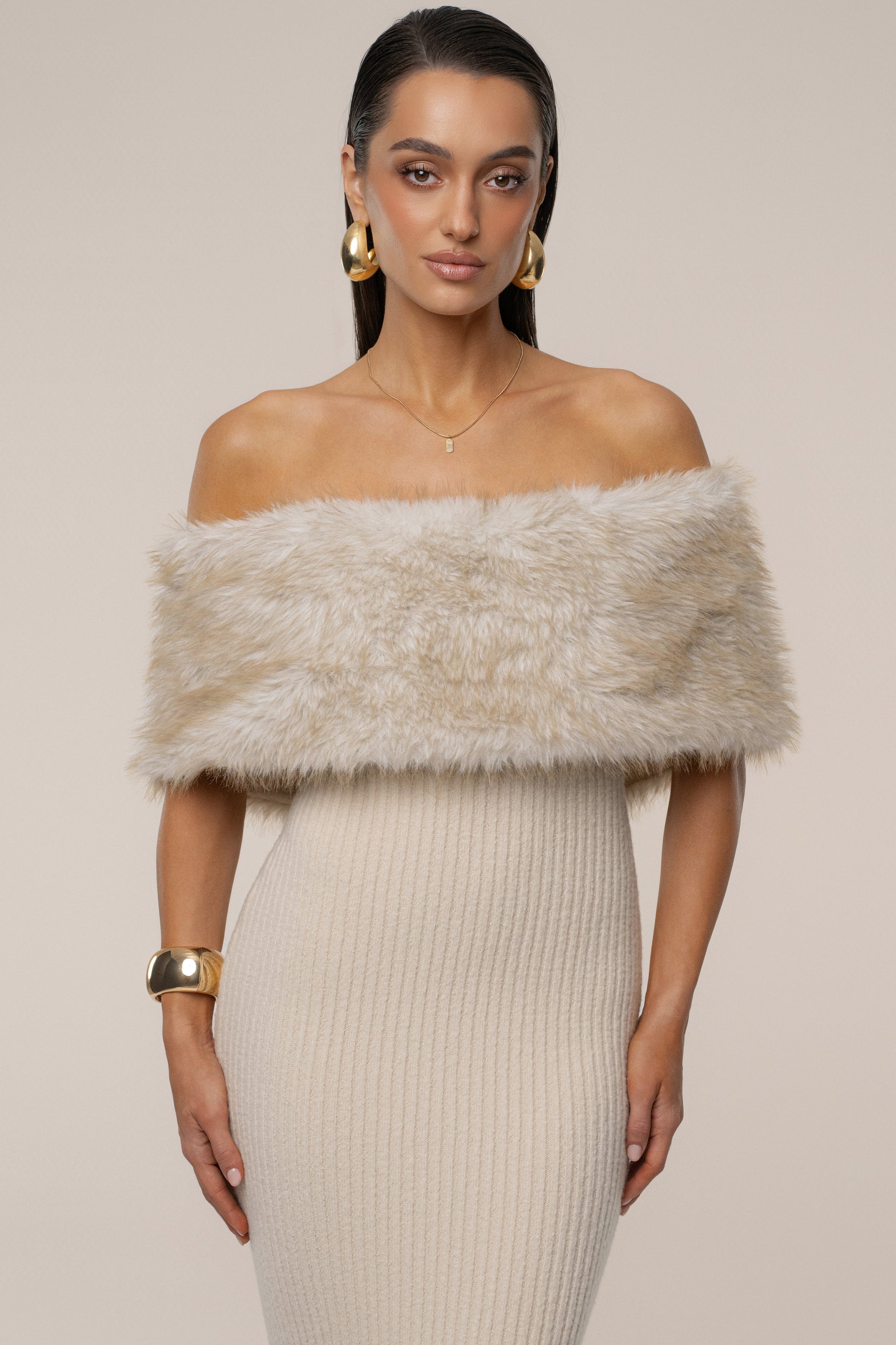 Stone Aspen Hour Faux Fur Dress JLUXLABEL