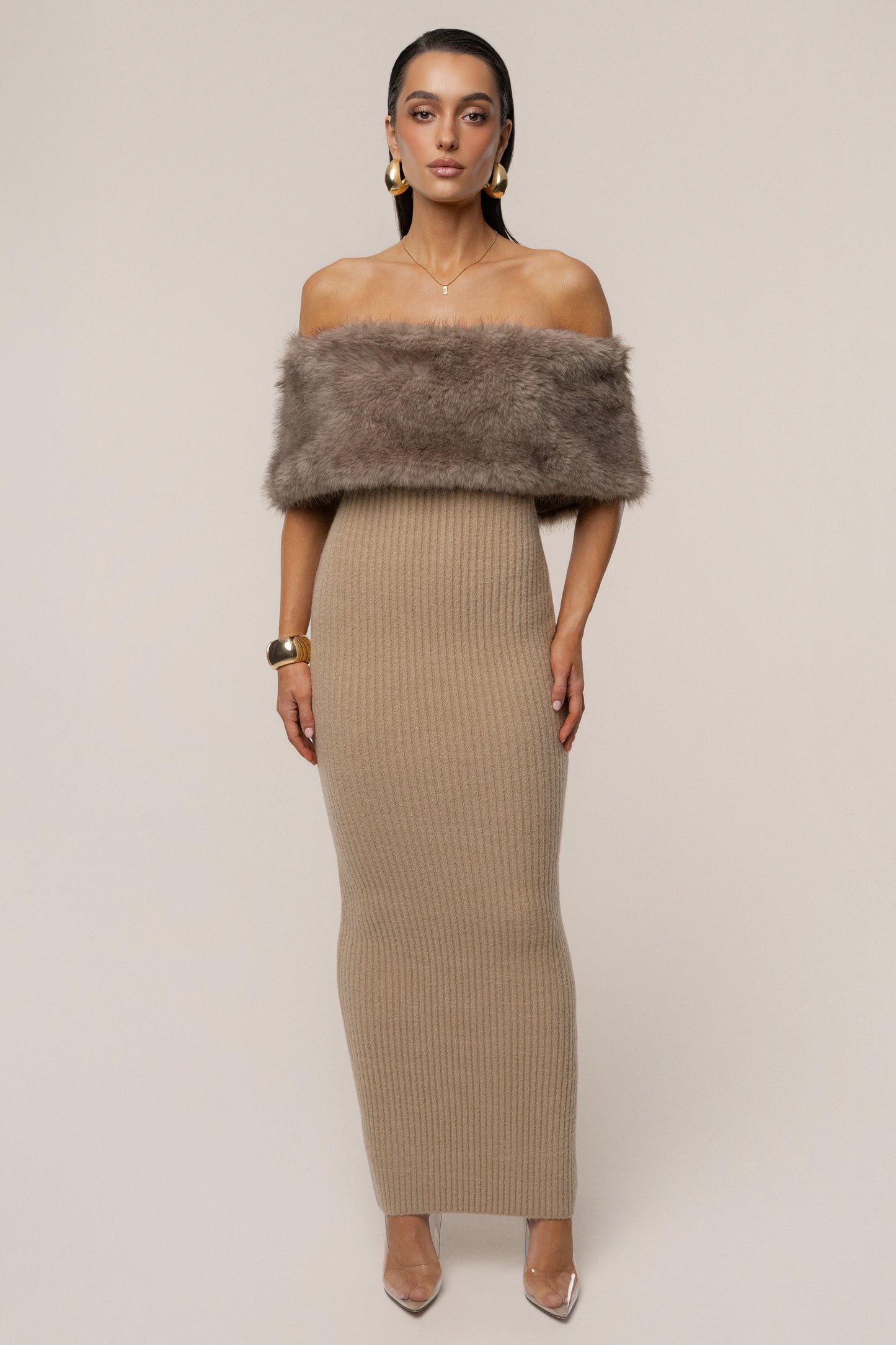 Chocolate Aspen Hour Faux Fur Dress JLUXLABEL