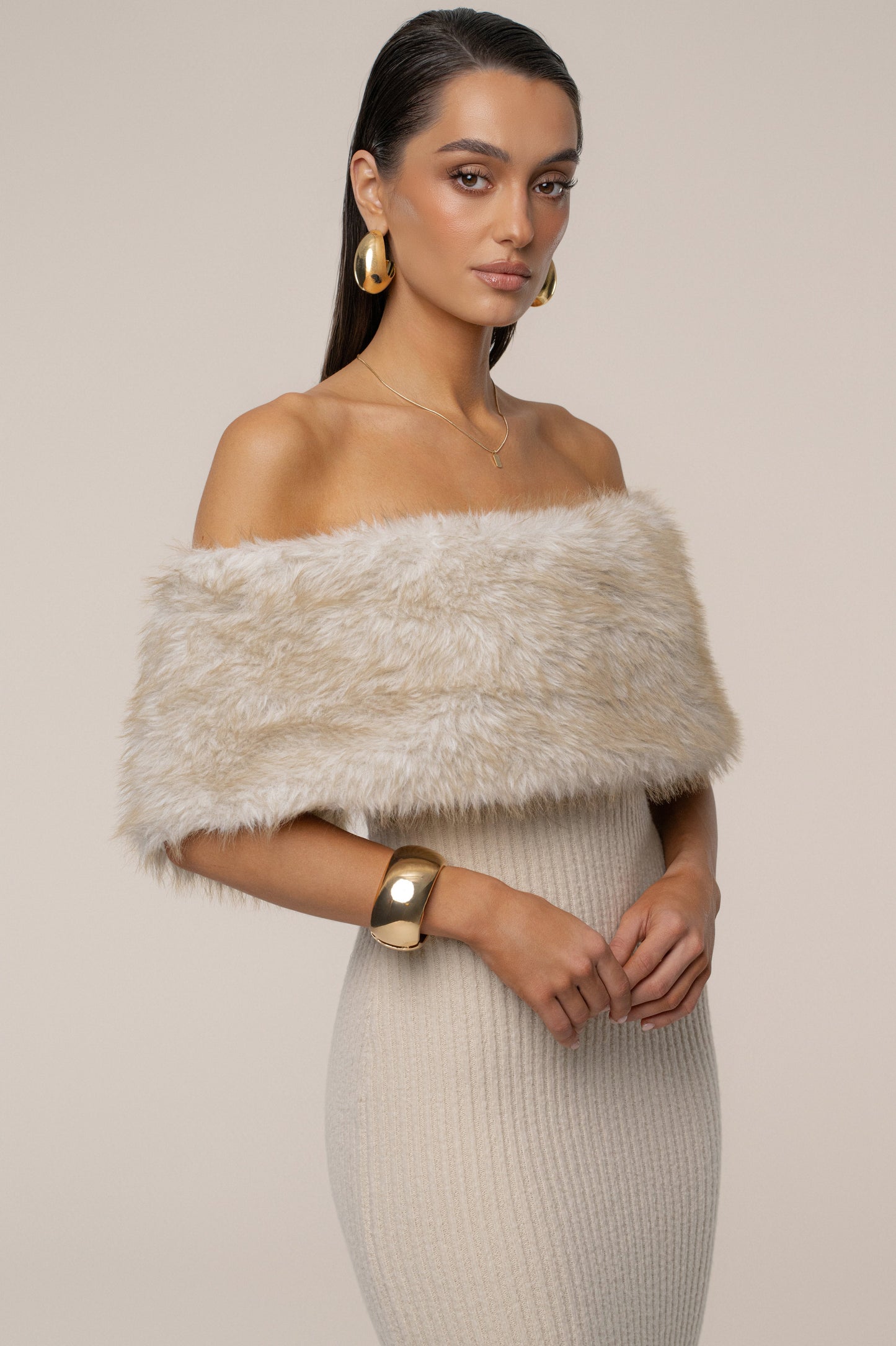 Stone Aspen Hour Faux Fur Dress JLUXLABEL