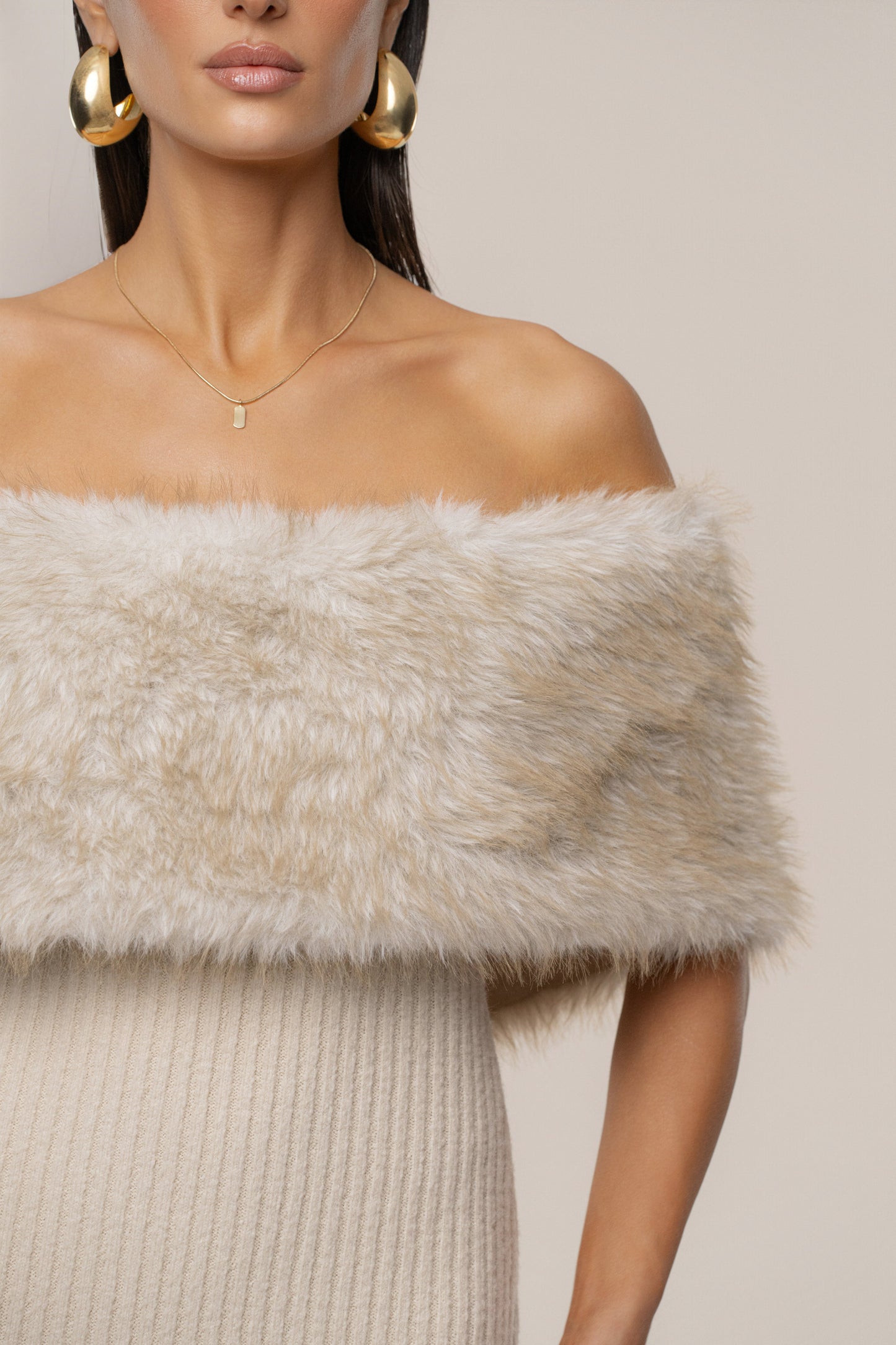 Stone Aspen Hour Faux Fur Dress JLUXLABEL