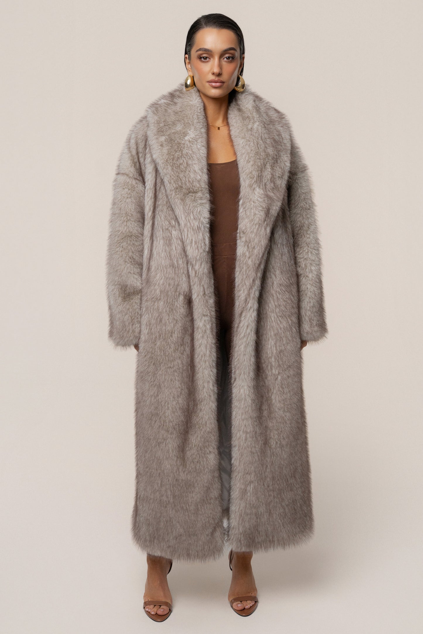 Ivory/Brown Aspen Days Faux Fur Coat JLUXLABEL