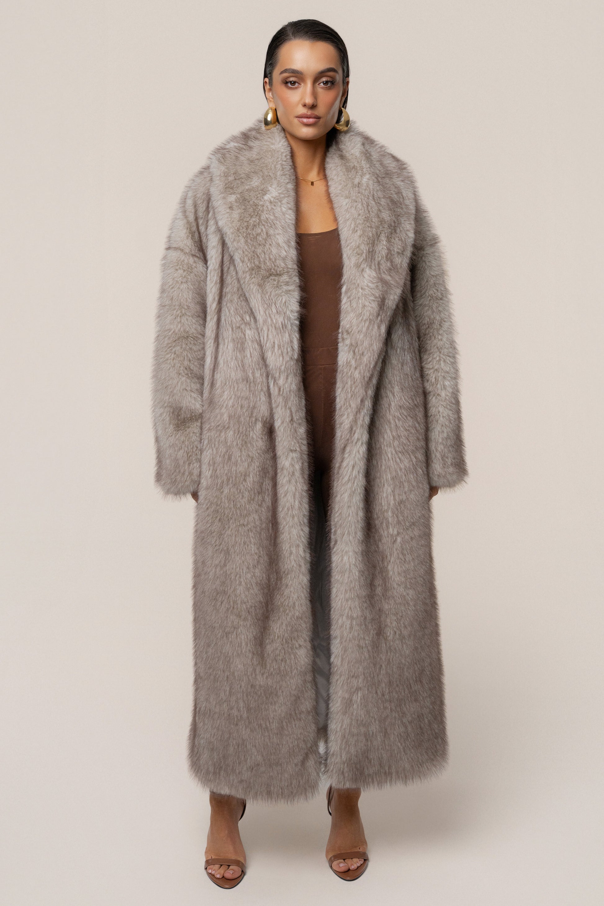 Ivory/Brown Aspen Days Faux Fur Coat JLUXLABEL