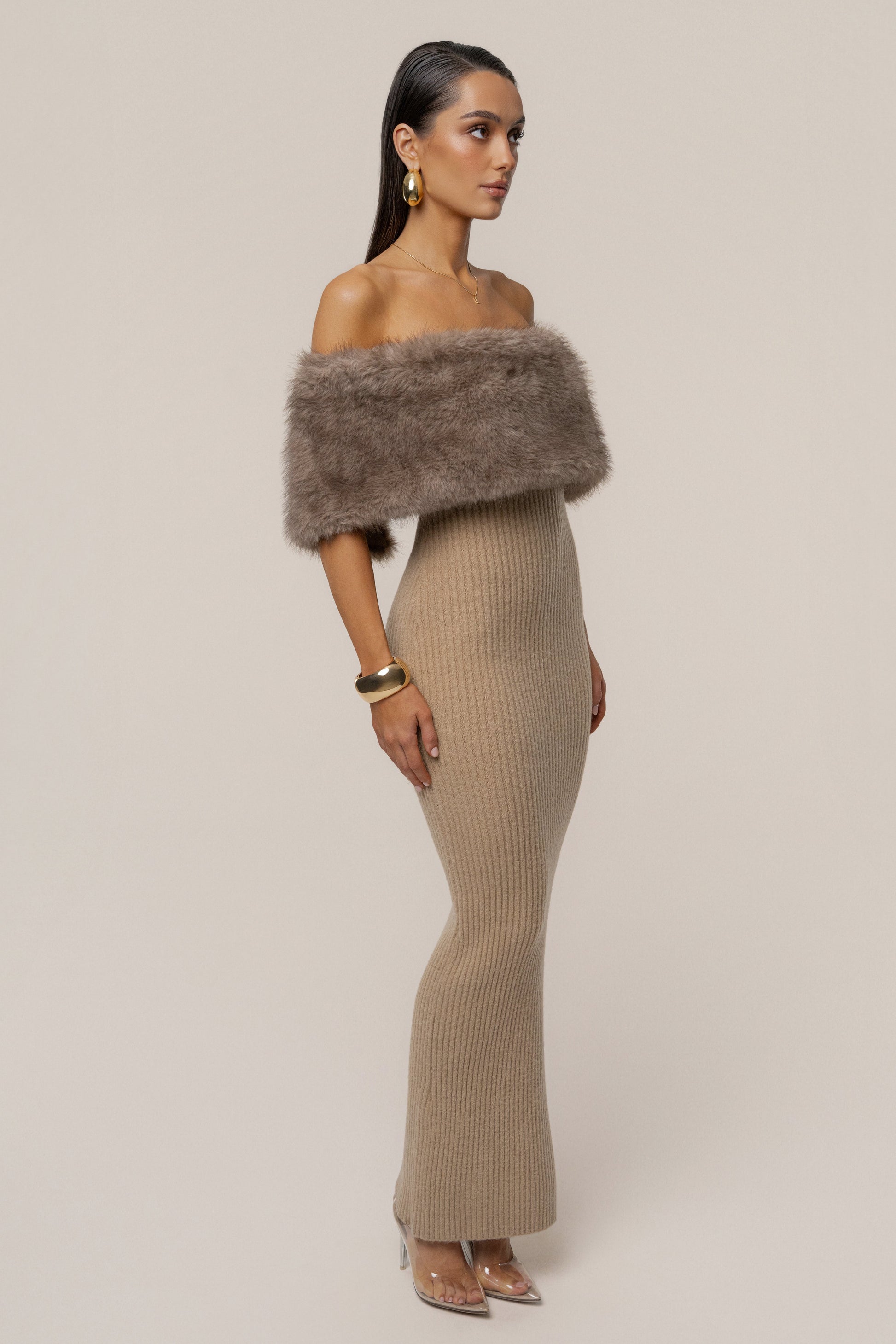 Chocolate Aspen Hour Faux Fur Dress JLUXLABEL