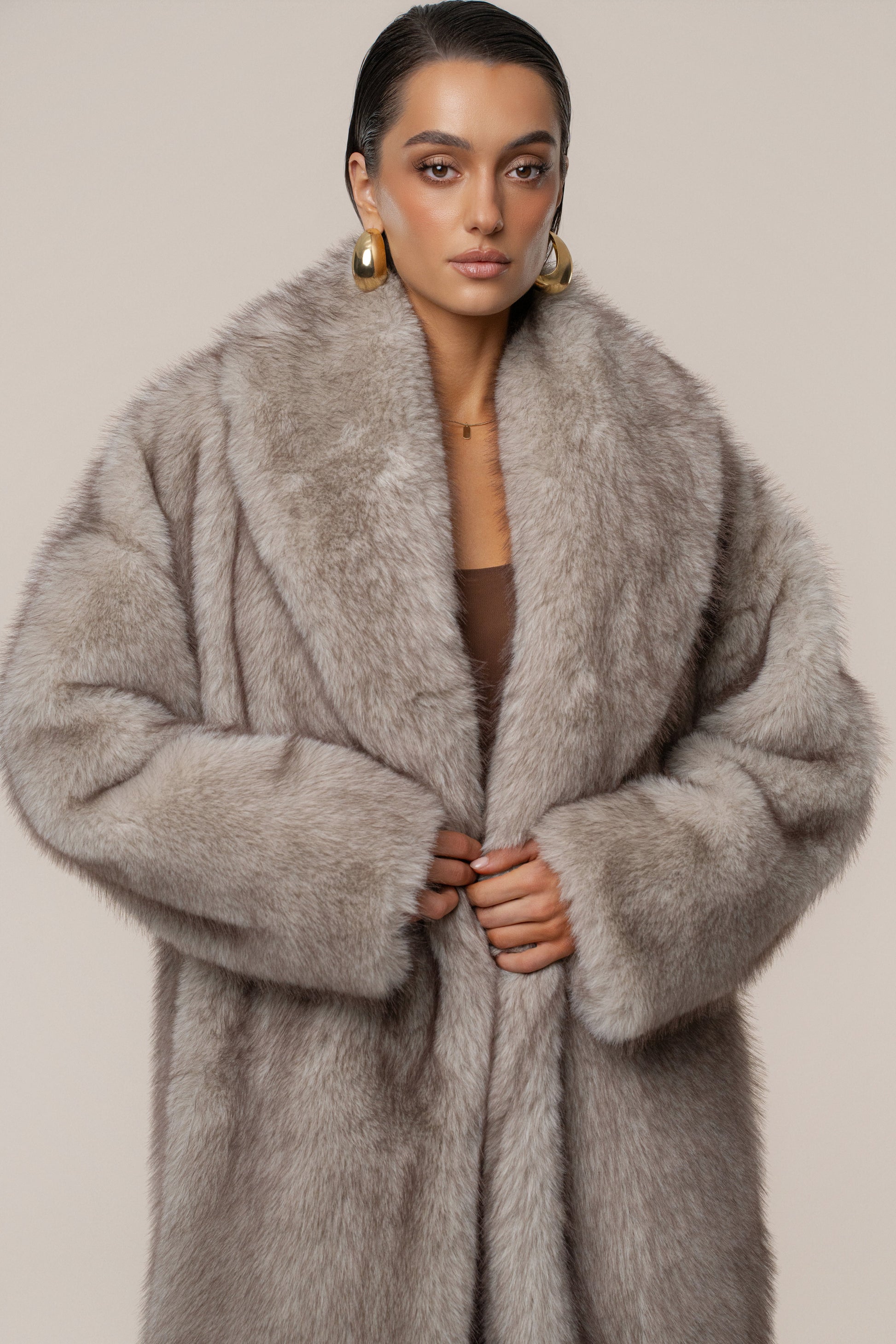 Ivory/Brown Aspen Days Faux Fur Coat JLUXLABEL