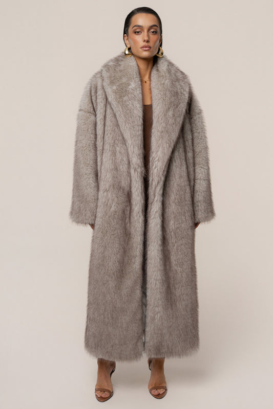 Ivory/Brown Aspen Days Faux Fur Coat JLUXLABEL