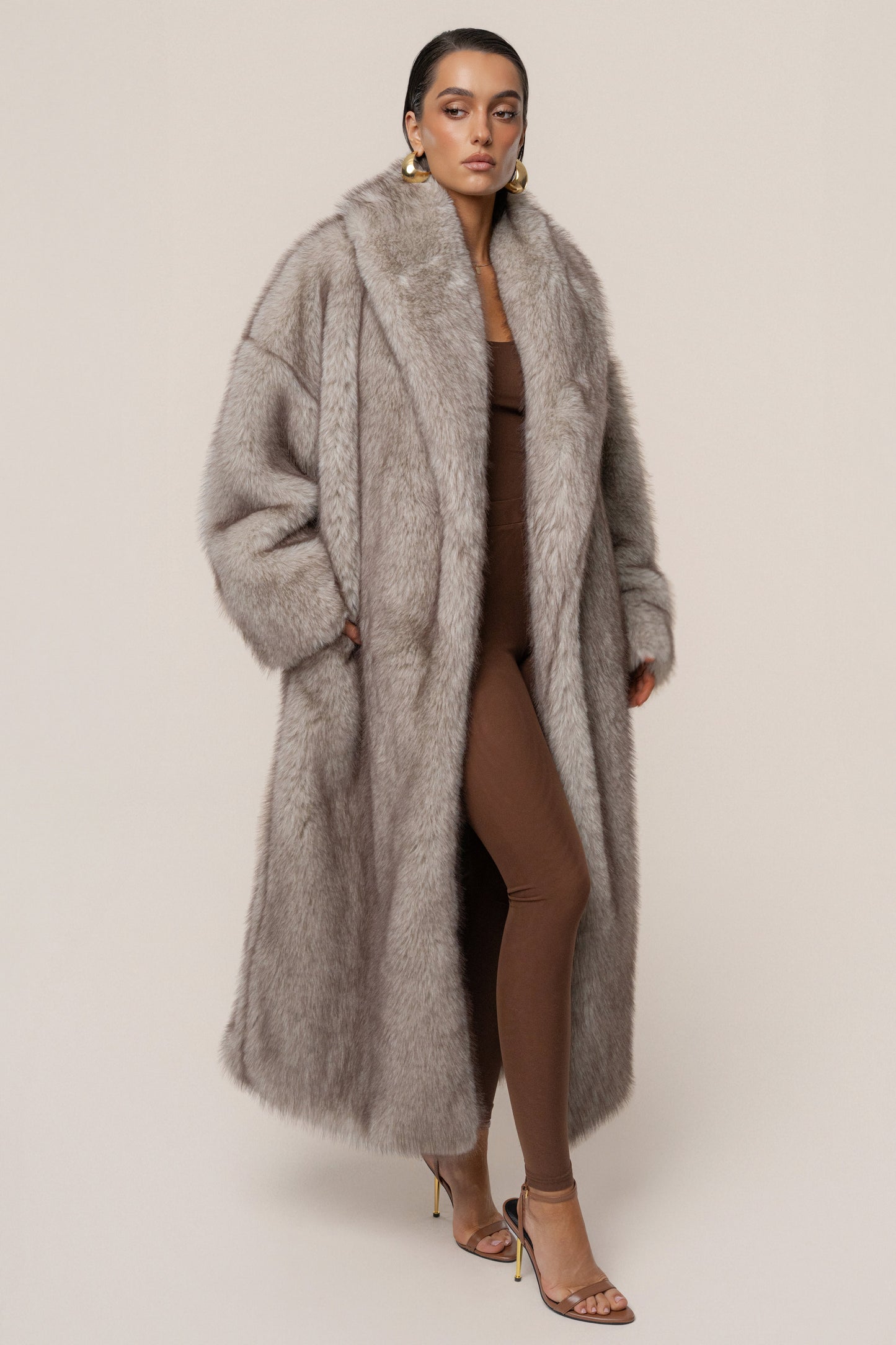 Ivory/Brown Aspen Days Faux Fur Coat JLUXLABEL