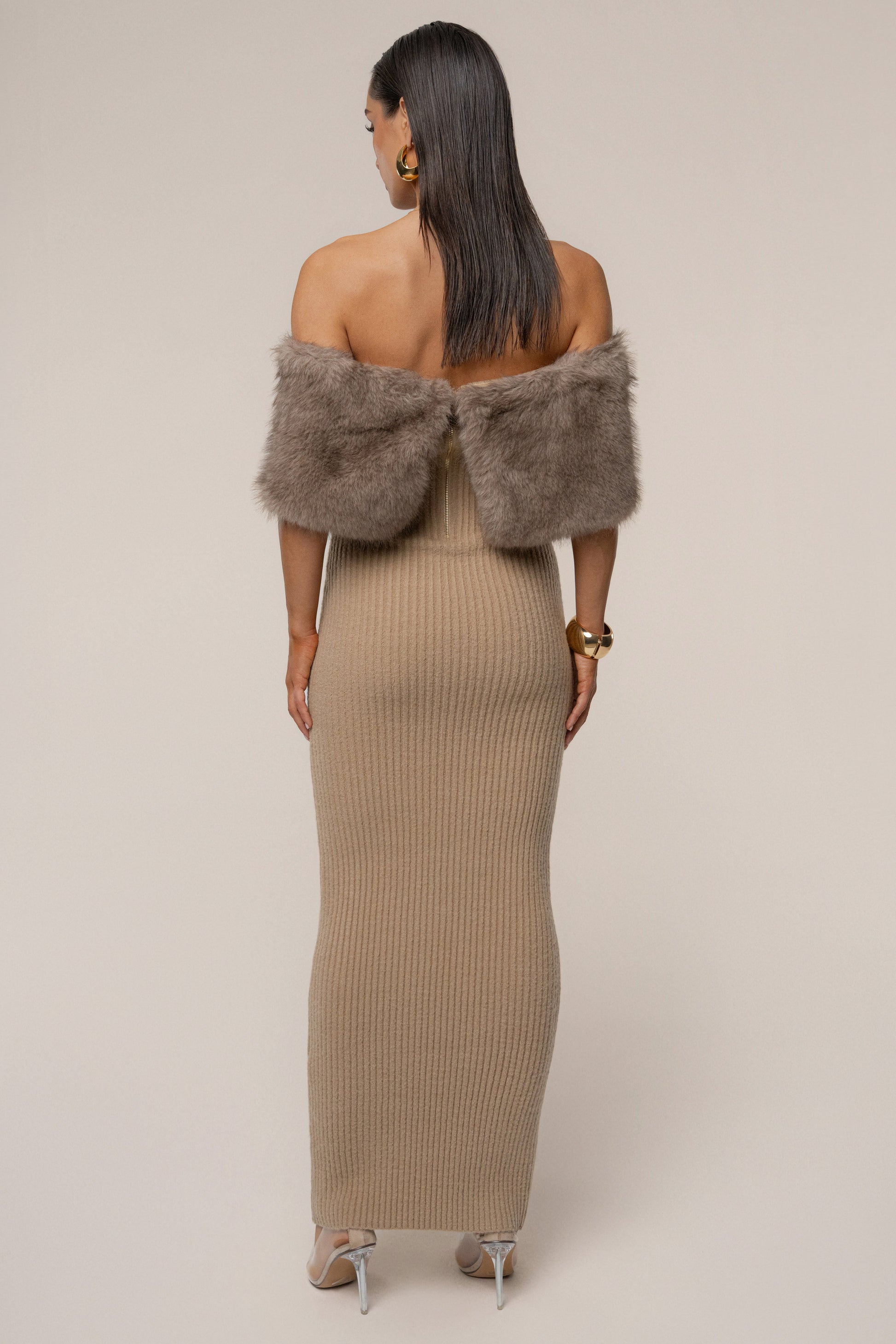 Chocolate Aspen Hour Faux Fur Dress JLUXLABEL