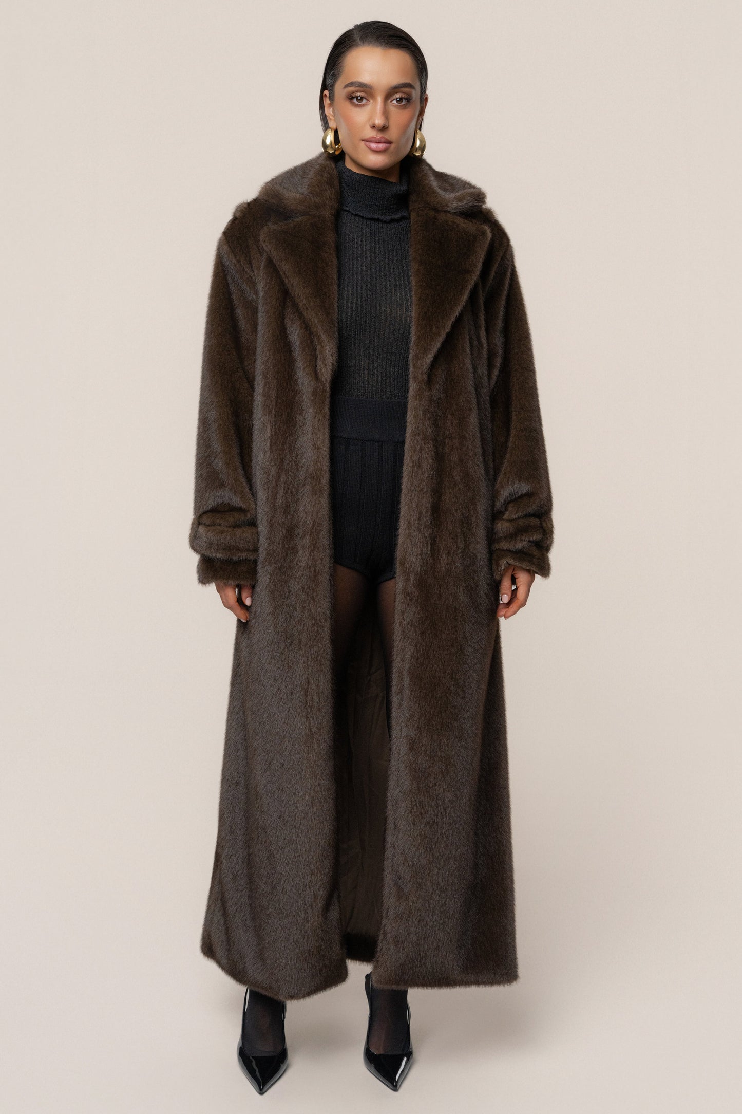 Brown Uptown Faux Fur Coat JLUXLABEL