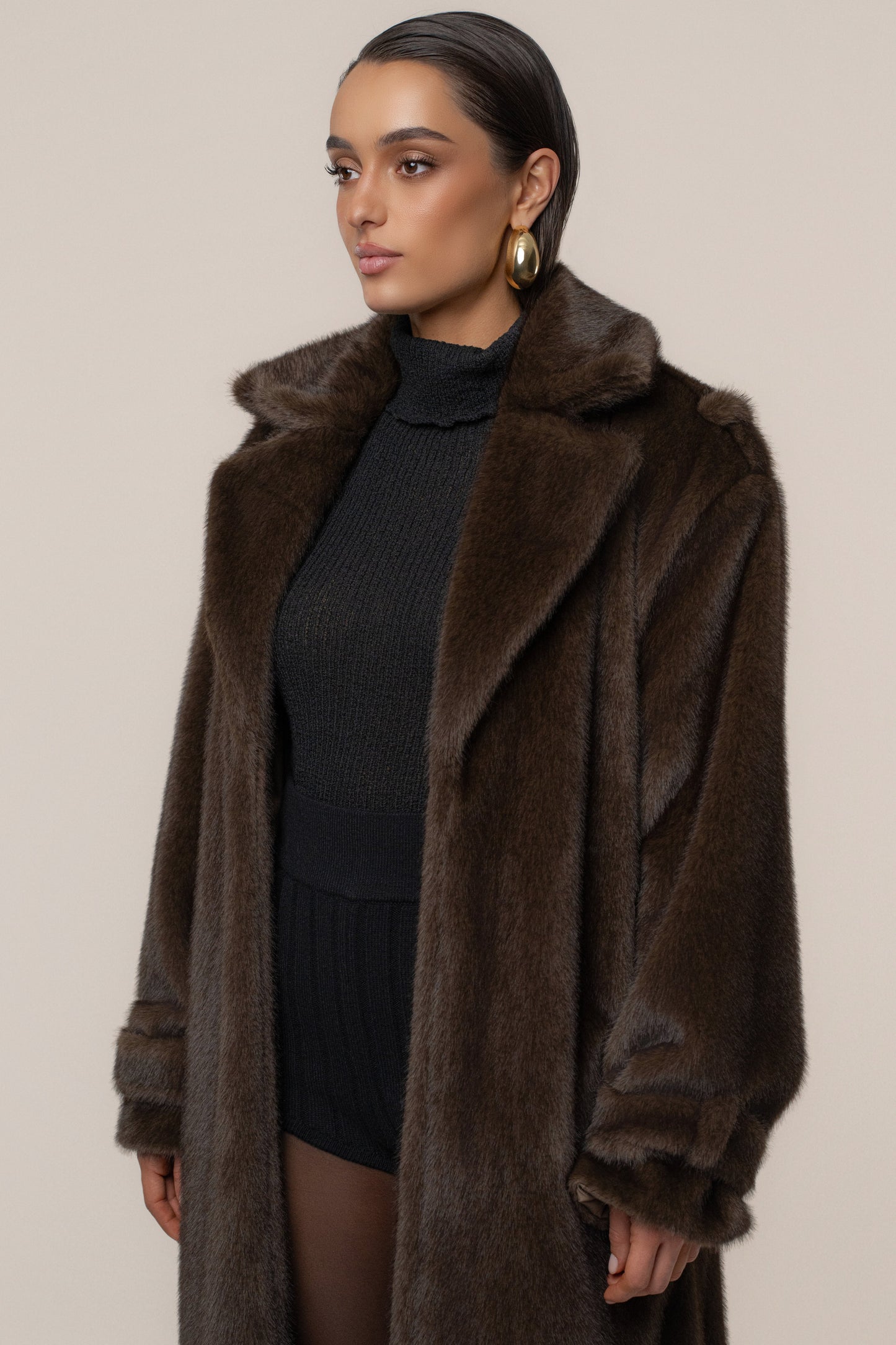 Brown Uptown Faux Fur Coat JLUXLABEL