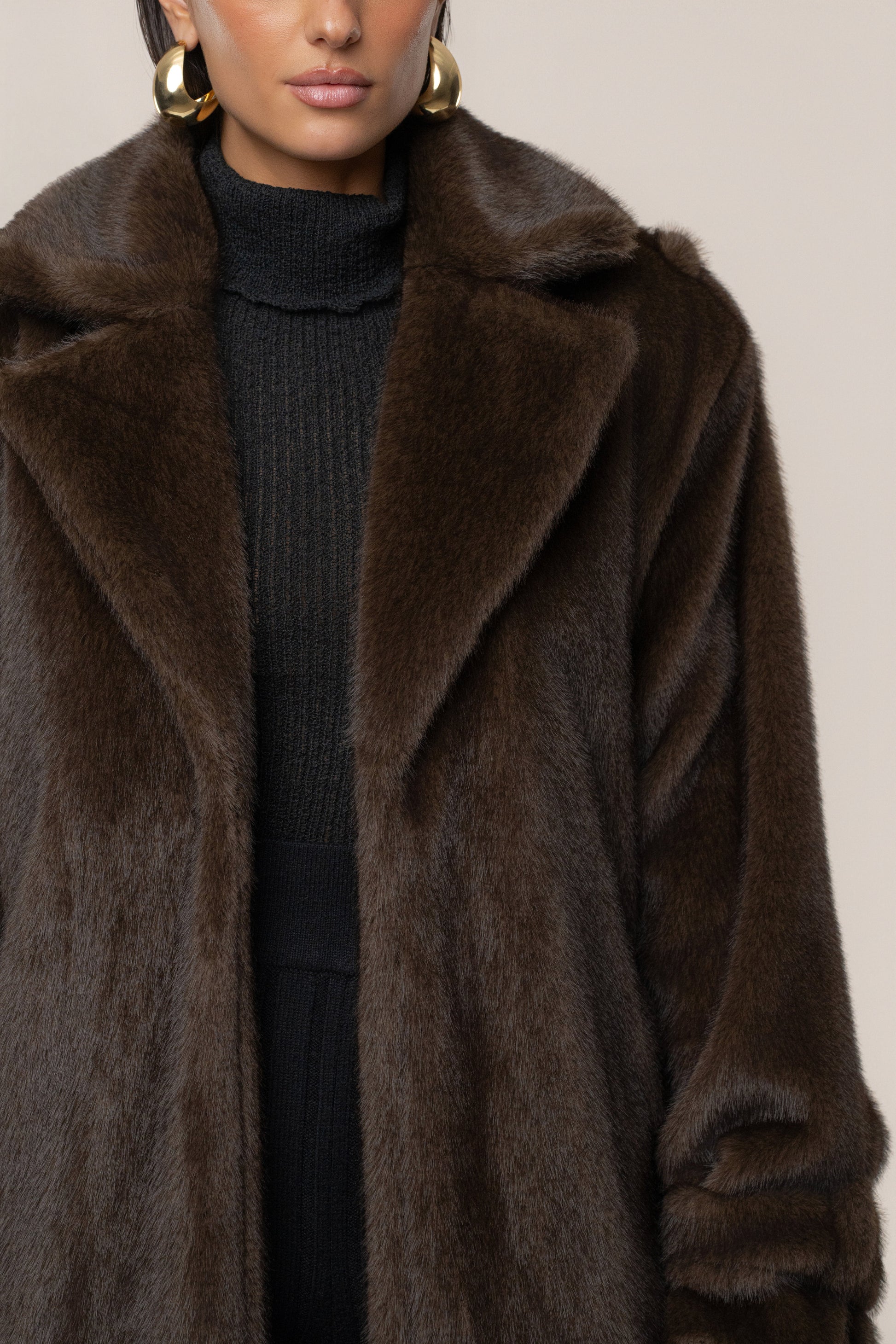 Brown Uptown Faux Fur Coat JLUXLABEL